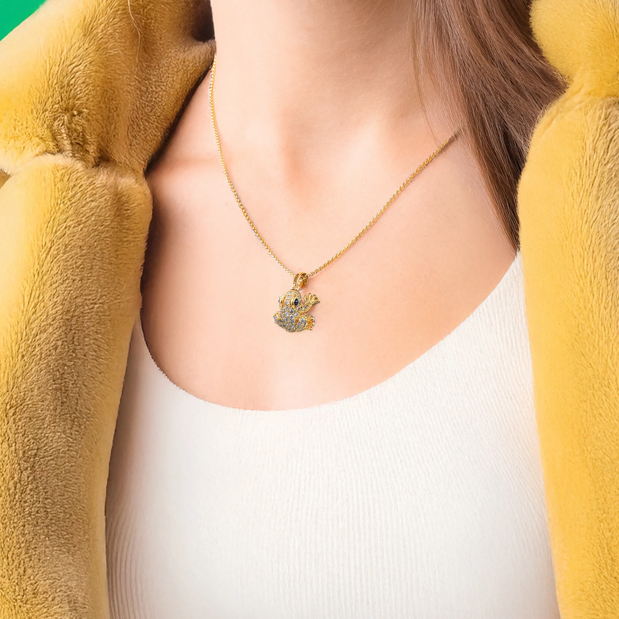 At the time, Lex Gold pendant frog necklace, pendant with radiant white cubic zirconia
