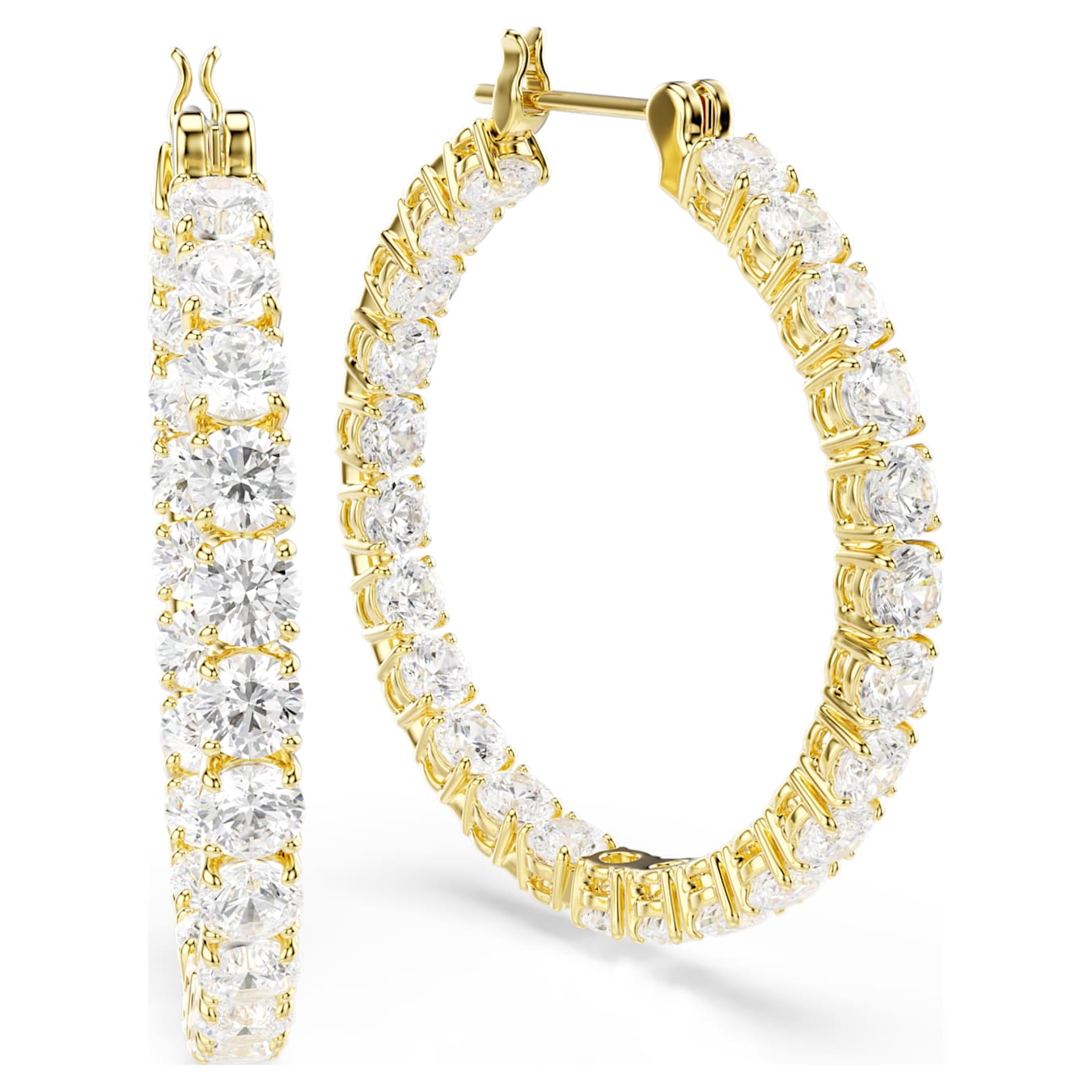 Swarovski Matrix hoop earrings, round cut, white, gold alloy layer