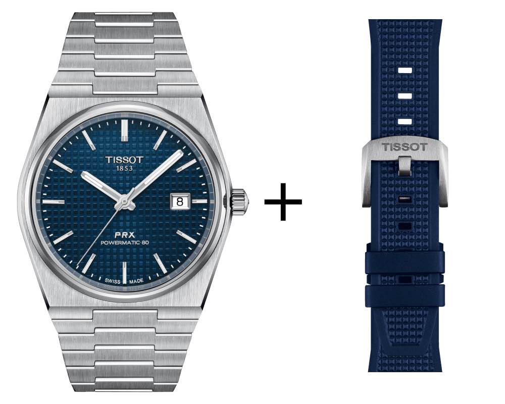 Tissot PRX men's watch blue T137.407.11.041.00 set with blue rubber strap