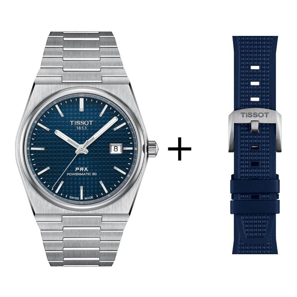 Tissot PRX men's watch blue T137.407.11.041.00 set with blue rubber strap