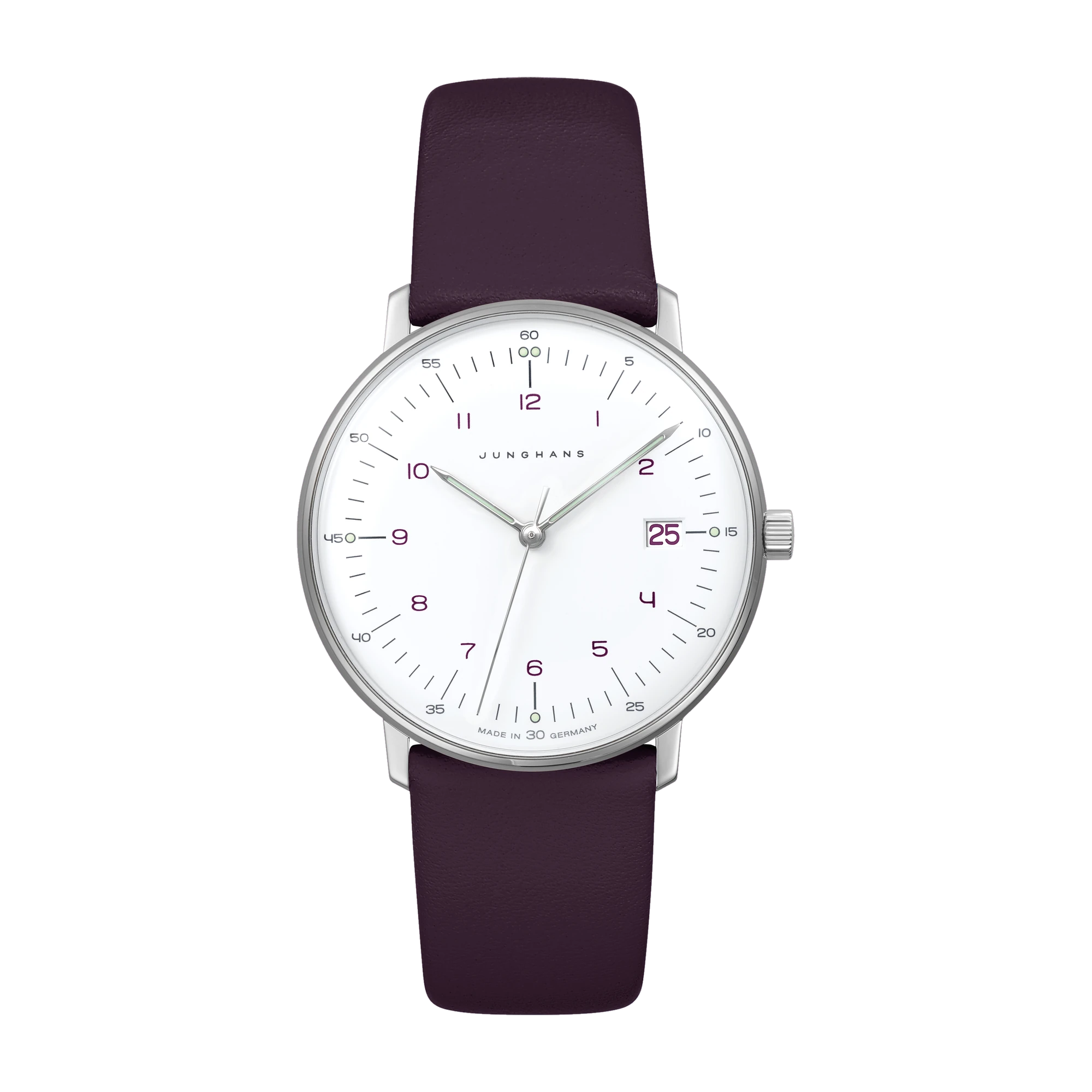 Junghans max bill ladies purple leather strap ladies watch 47/4558.02