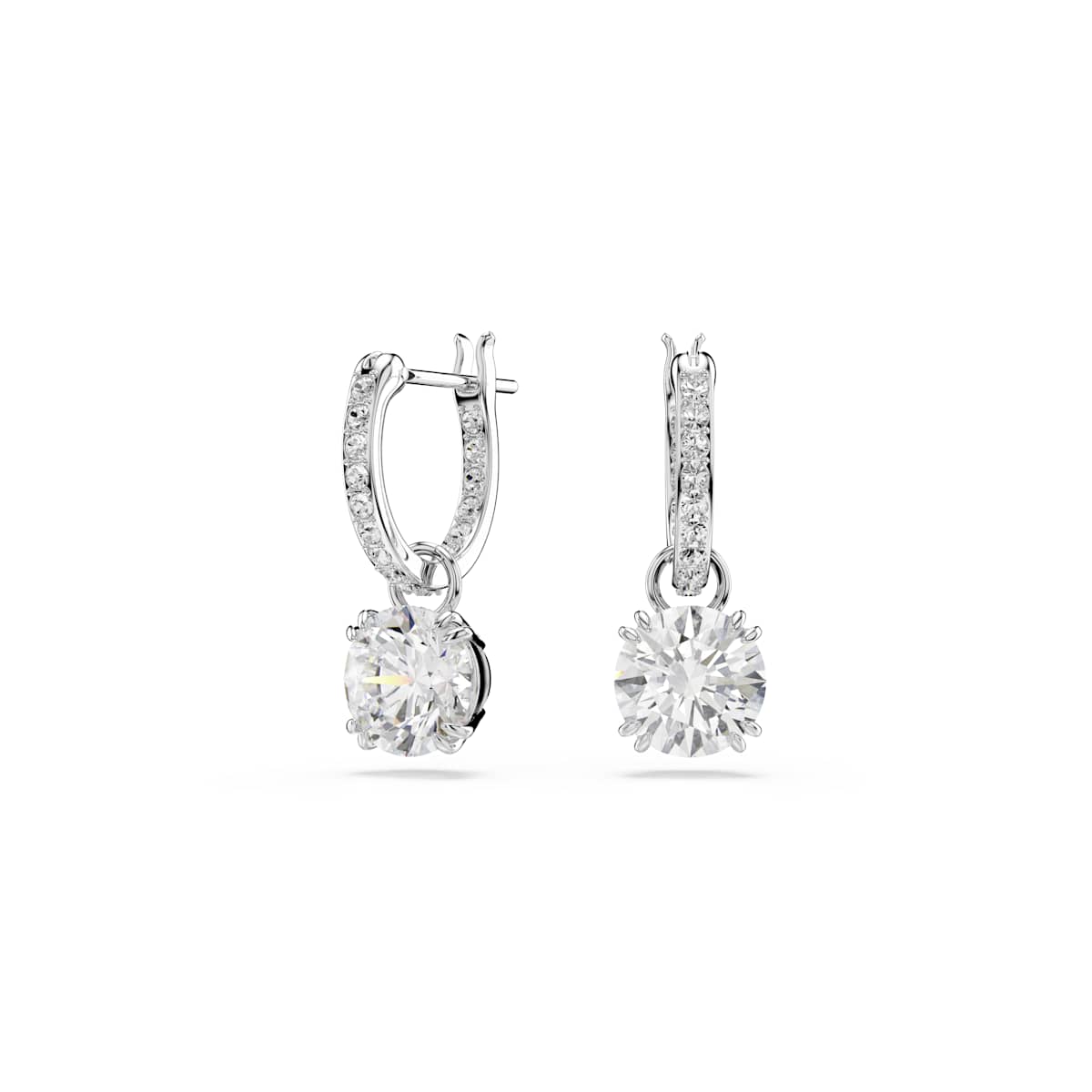 Swarovski Stilla Ohrhänger, Rundschliff, Weiß, Rhodiniert