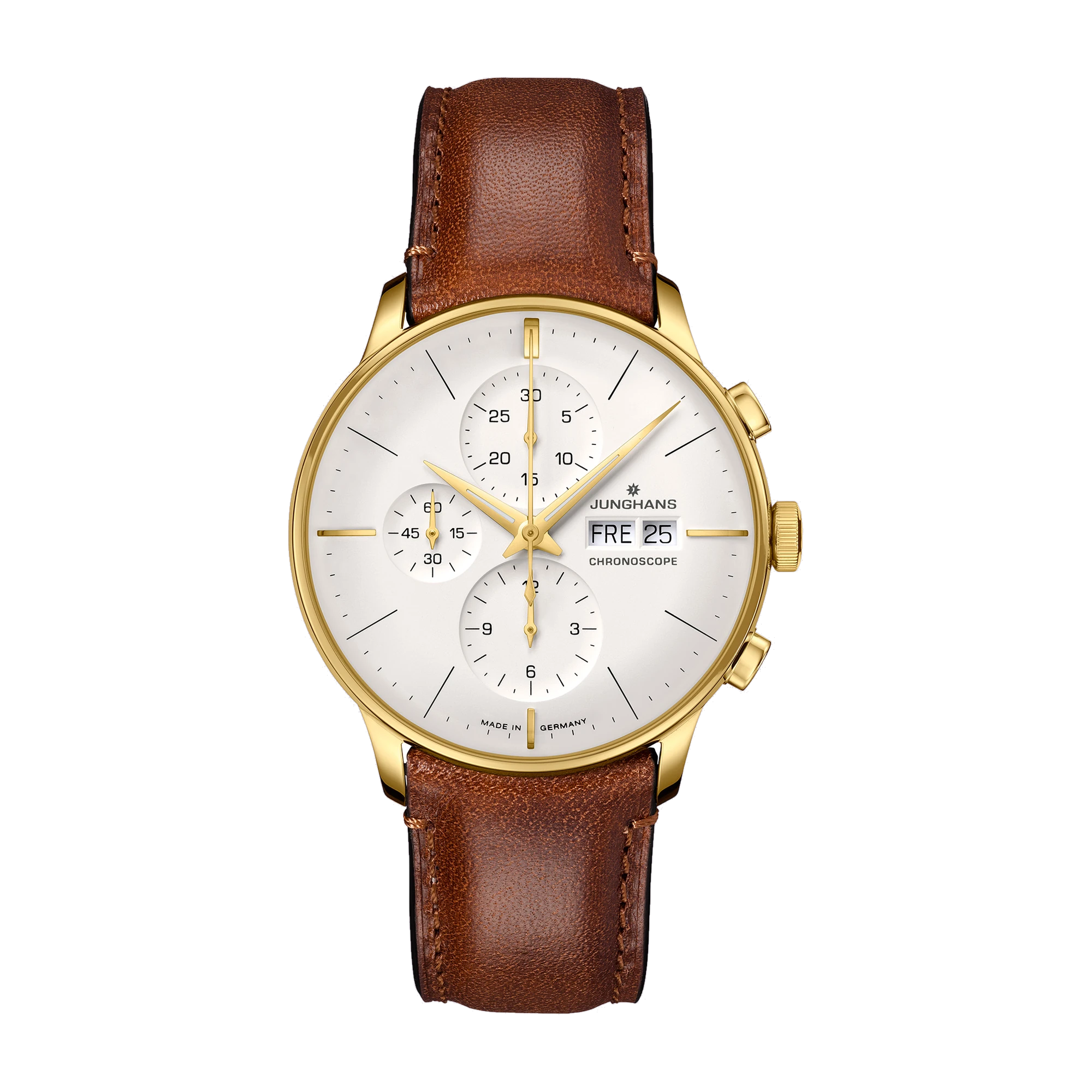 Junghans Meister Chronoscope, automatic movement, brown leather strap, men's watch 27/7620.02