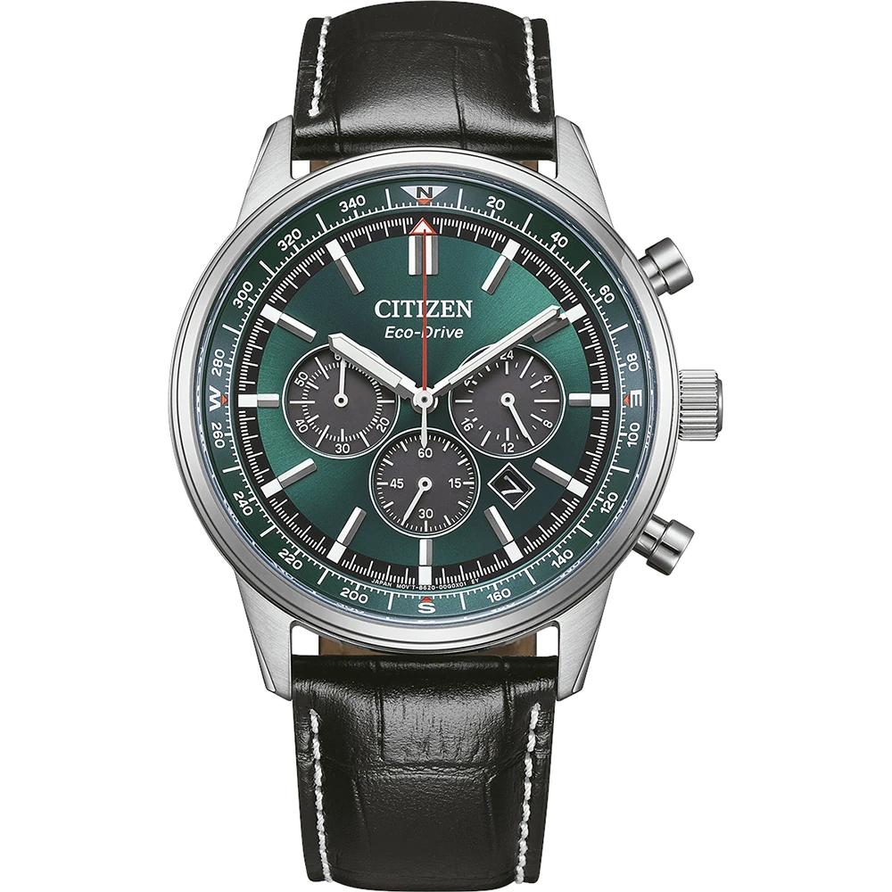 Citizen Eco-Drive Classic Chronograph, Green Leather, 42mm Men's Watch CA4720-01X