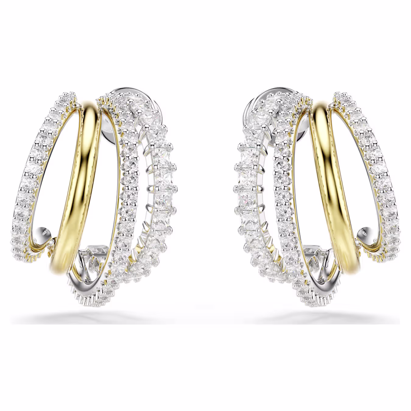 Swarovski Hyperbola hoop earrings, various cuts, mini, white, metal mix