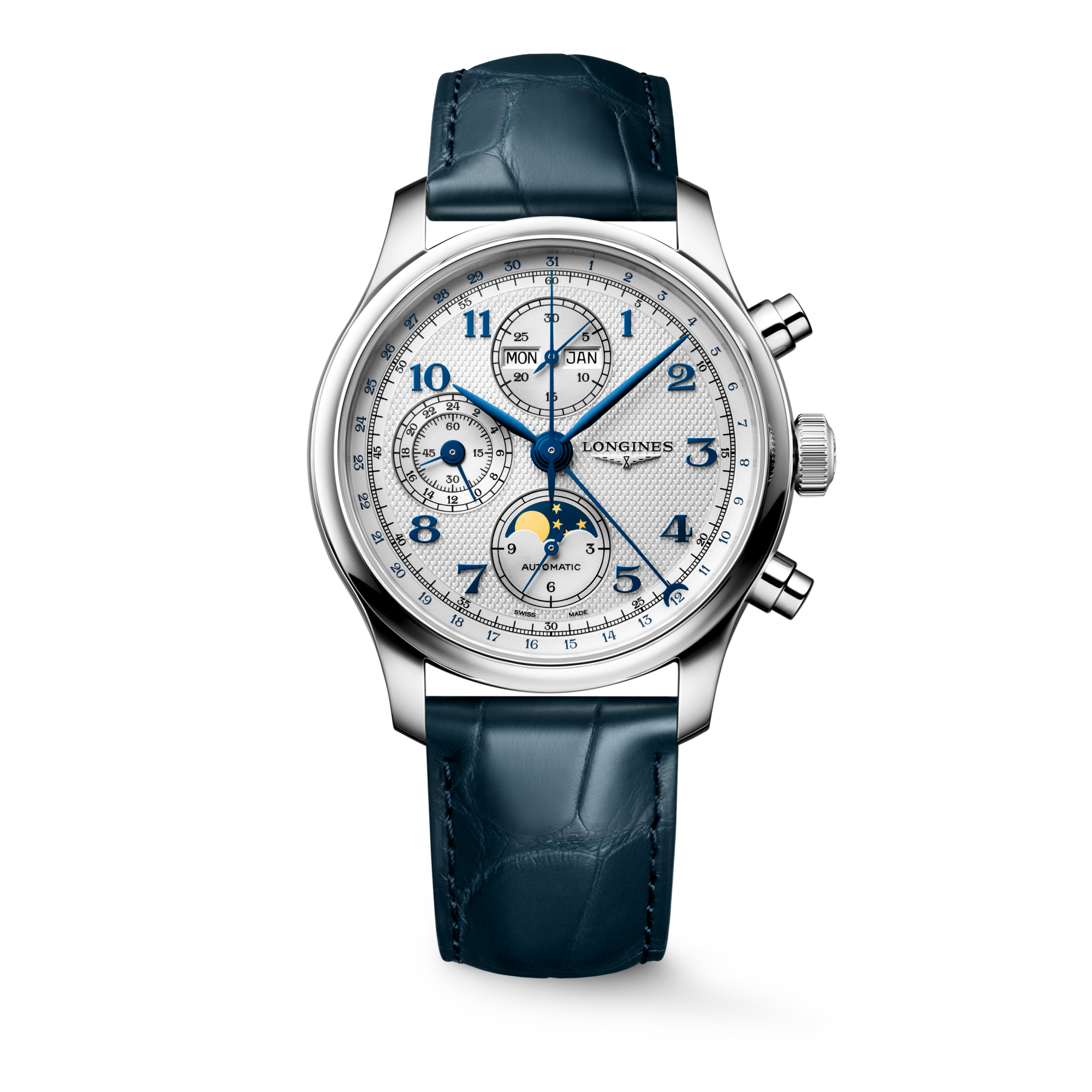 Longines Master Collection Chronograph Moonphase Mens Watch Silver 41mm L2.962.4.73.2