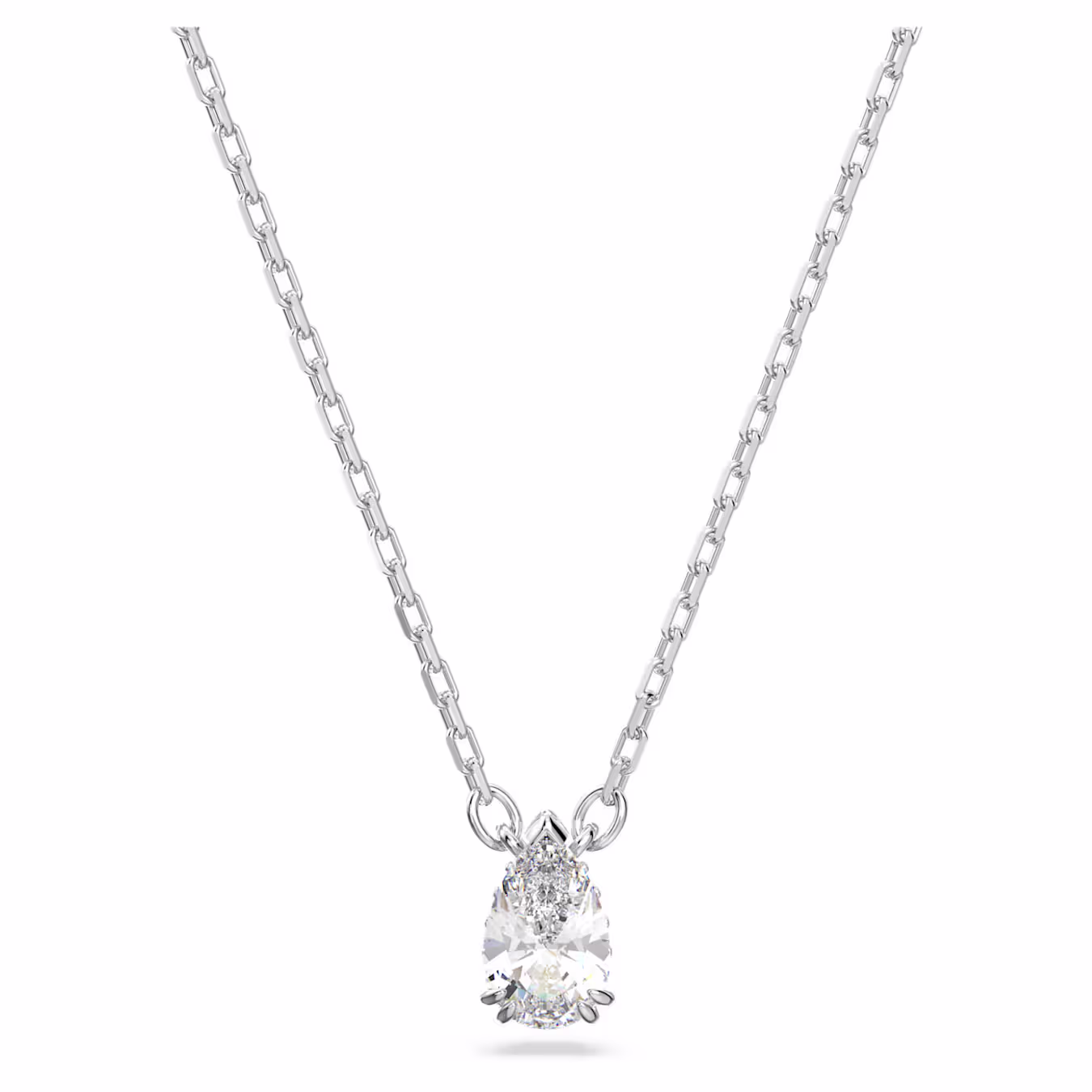 Swarovski Stilla pendant, teardrop cut, necklace, white, rhodium-plated