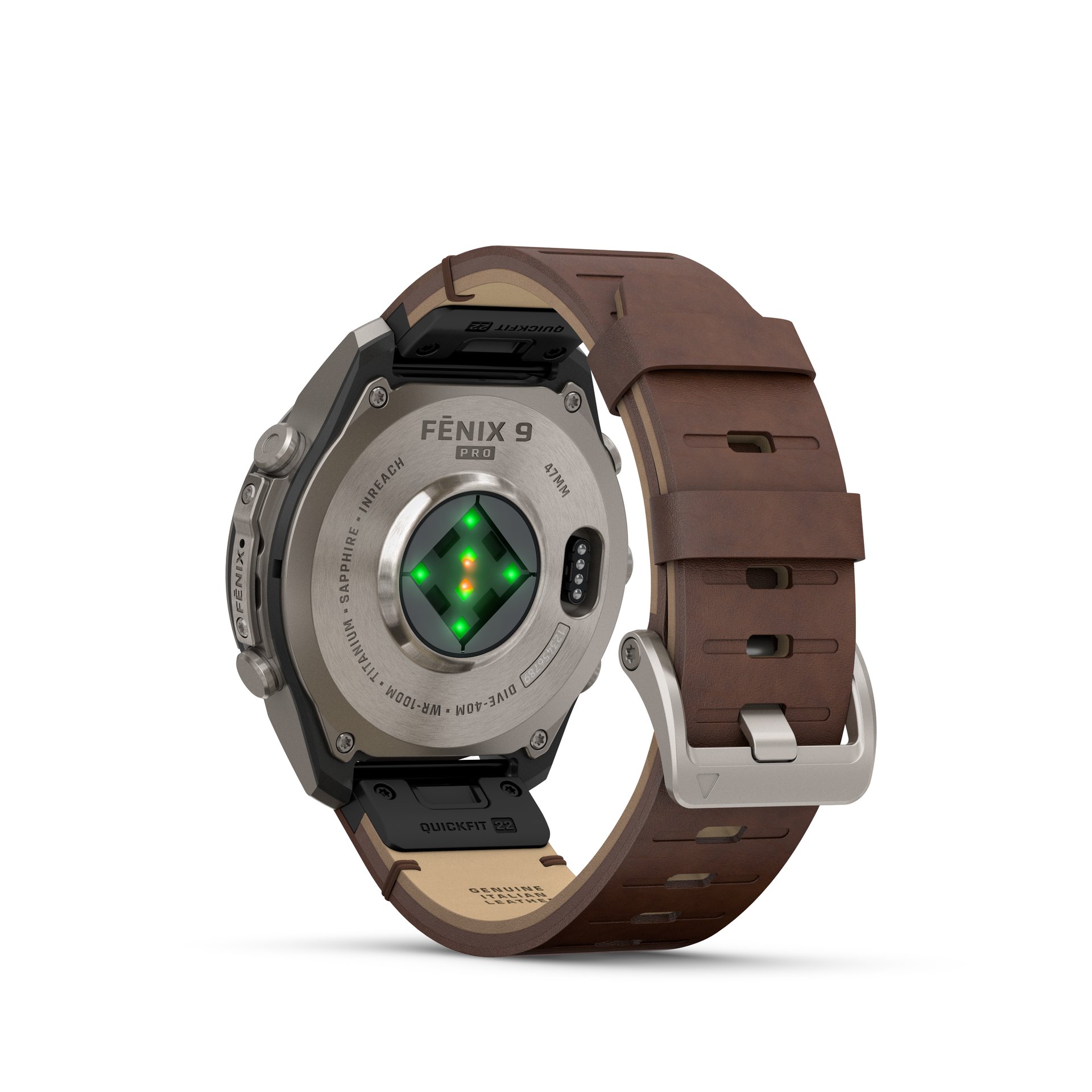 Garmin fēnix® 9 Pro inReach® - 47 mm AMOLED Sapphire Titanium with Walnut Leather Band + Pebble Gray/Silver Gray Silicone Band 010-04336-41