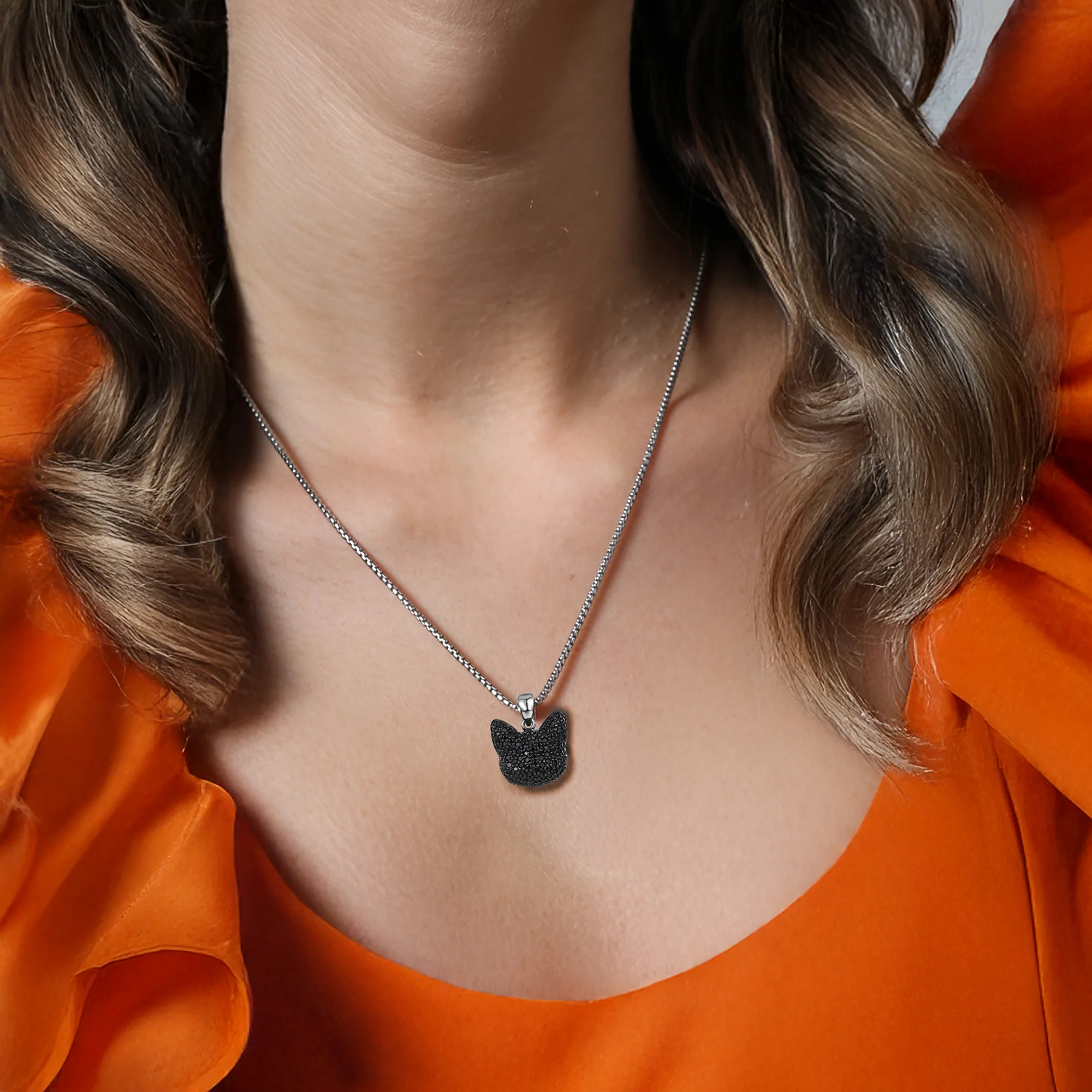 Kuro Cat Pendant, 925 Sterling Silver, Black