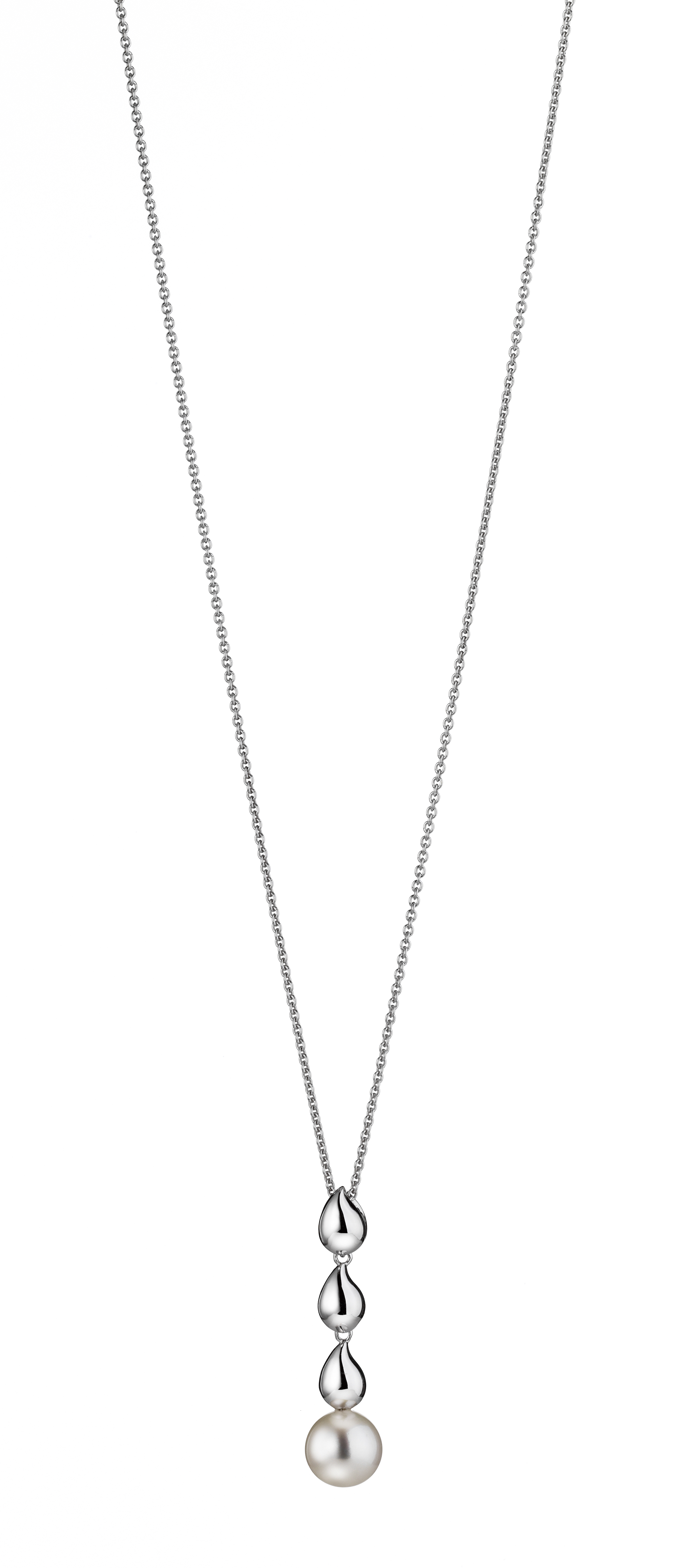 Adriana necklace with pendant made of teardrop elements and white freshwater pearl P12