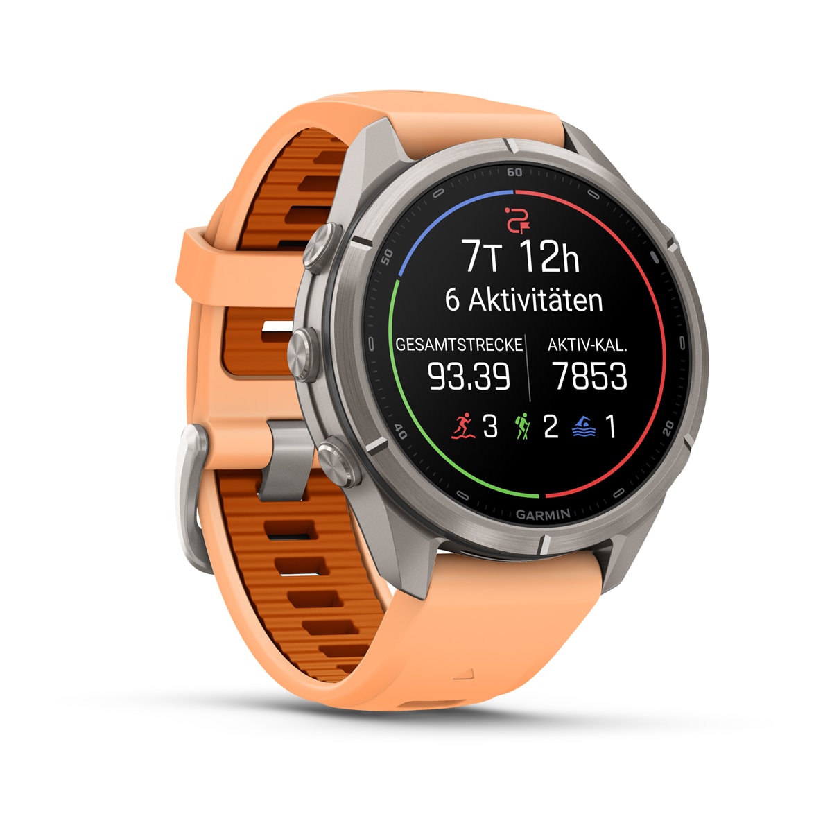 Garmin fēnix® 9 Pro inReach® - 43 mm AMOLED Sapphire Titanium with Shell Pink/Autumn Orange Silicone Band 010-04335-01