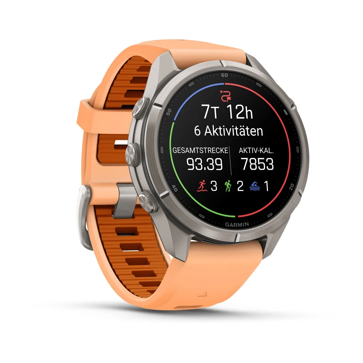 Garmin fēnix® 9 Pro inReach® - 43 mm AMOLED Sapphire Titanium with Shell Pink/Autumn Orange Silicone Band 010-04335-01
