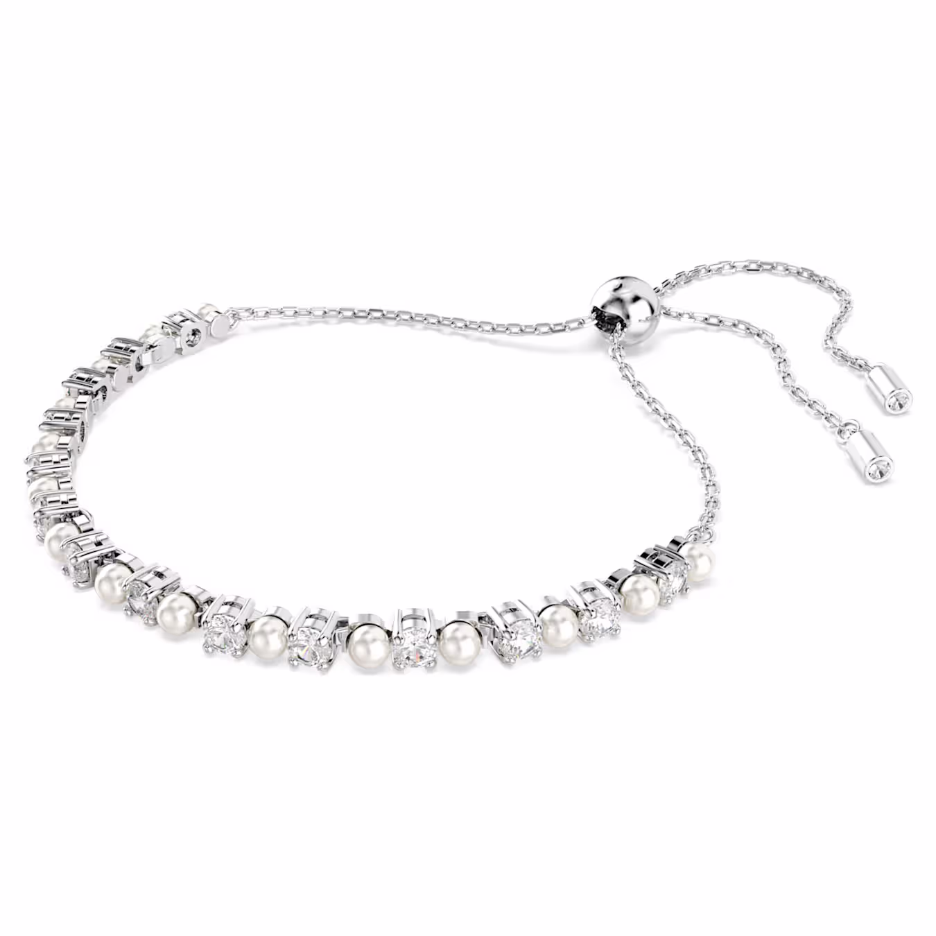 Swarovski Matrix Tennis Armband Kristallperle, Rundschliff, Weiß, Rhodiniert