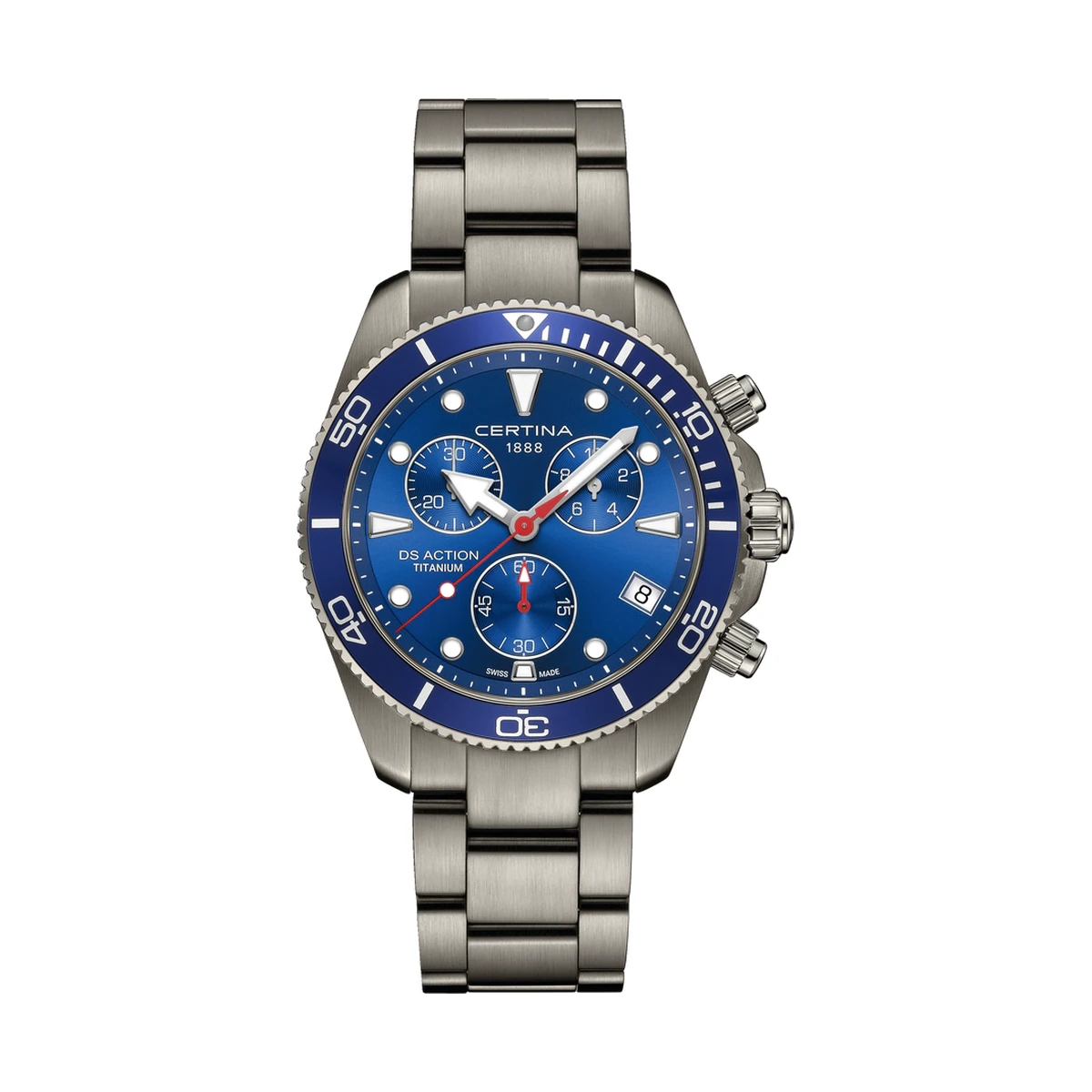 Certina DS Action Chrono, quartz, blue, titanium, 42mm men's watch C048.417.44.041.00