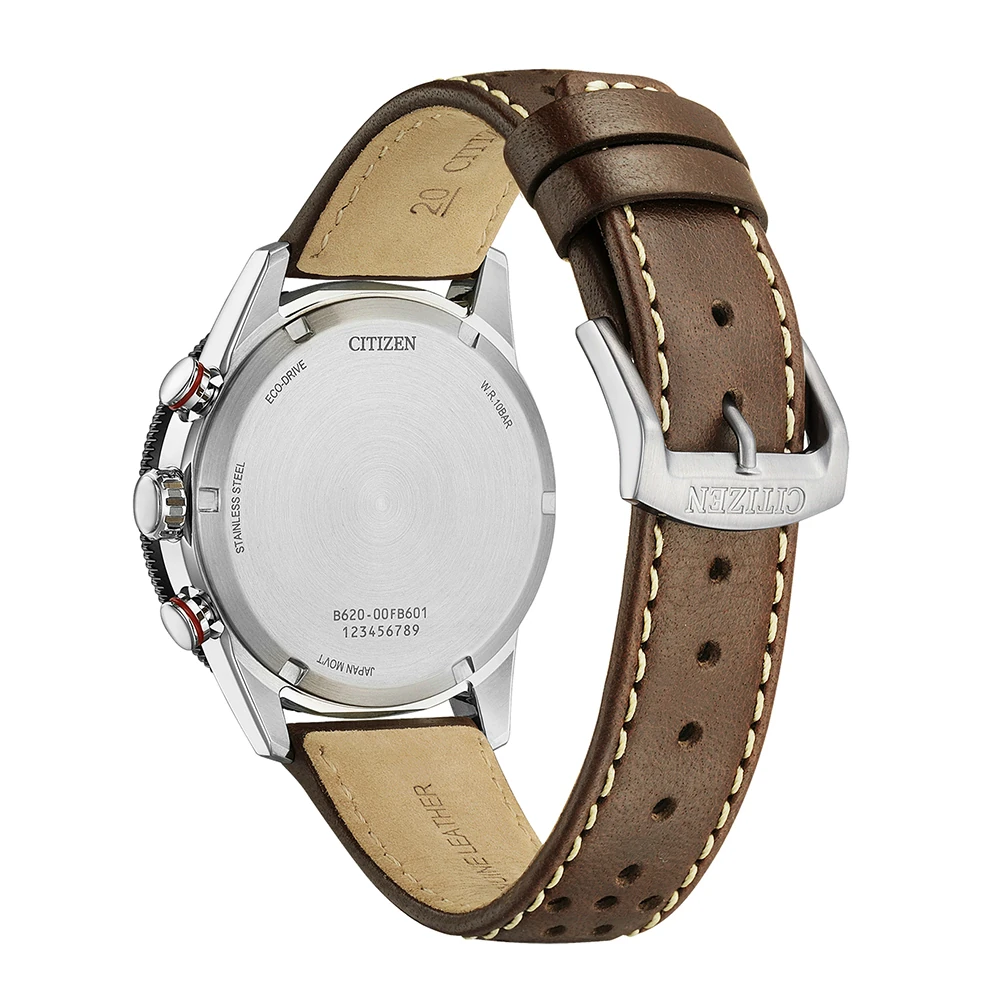 Citizen Eco-Drive Racing Chronograph, white leather, 39.9mm men's watch CA4714-04A