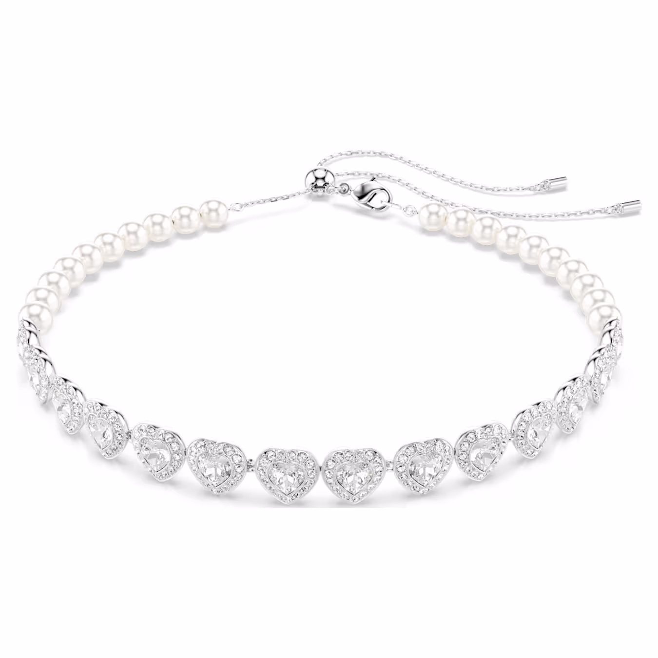 Swarovski Kette Ariana Grande x Swarovski Verschiedene Schliffe, Kristallperle, Herz, Weiß, Rhodiniert