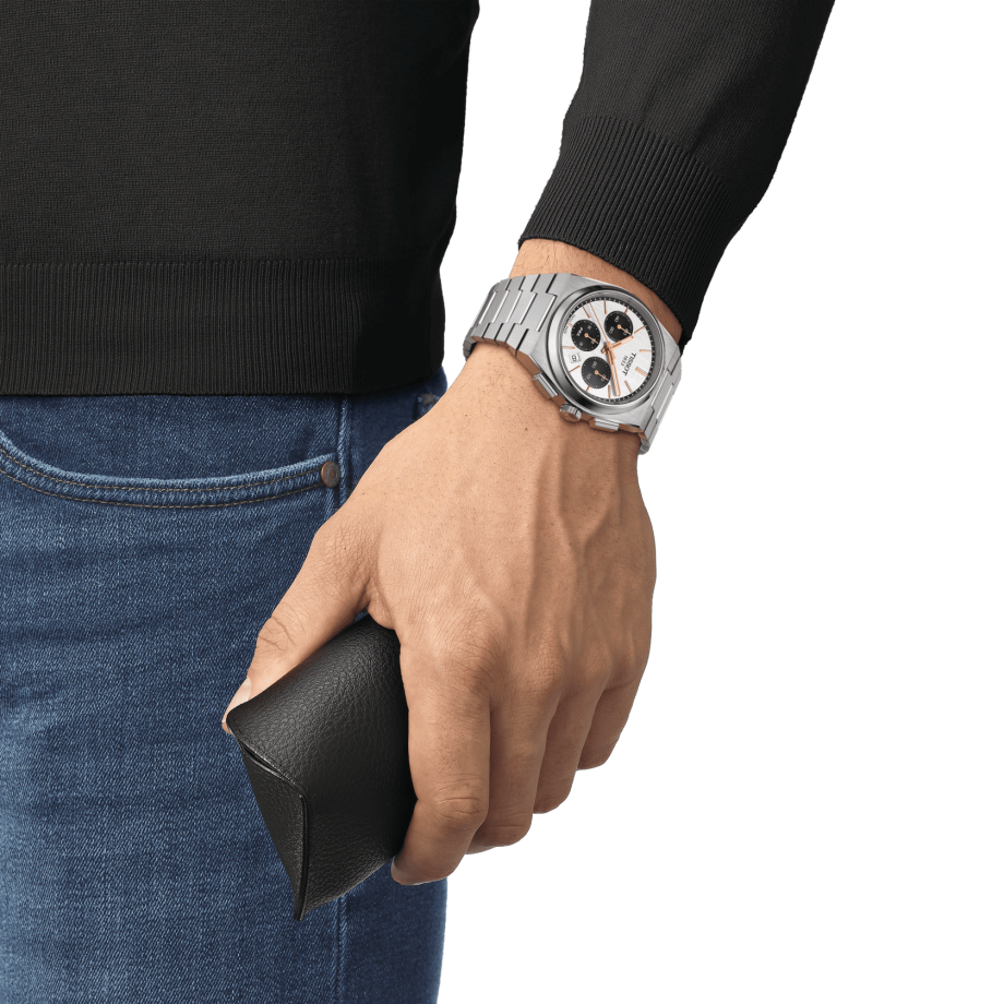 Tissot PRX automatic chronograph men's watch T137.427.11.011.00 with brown leather strap