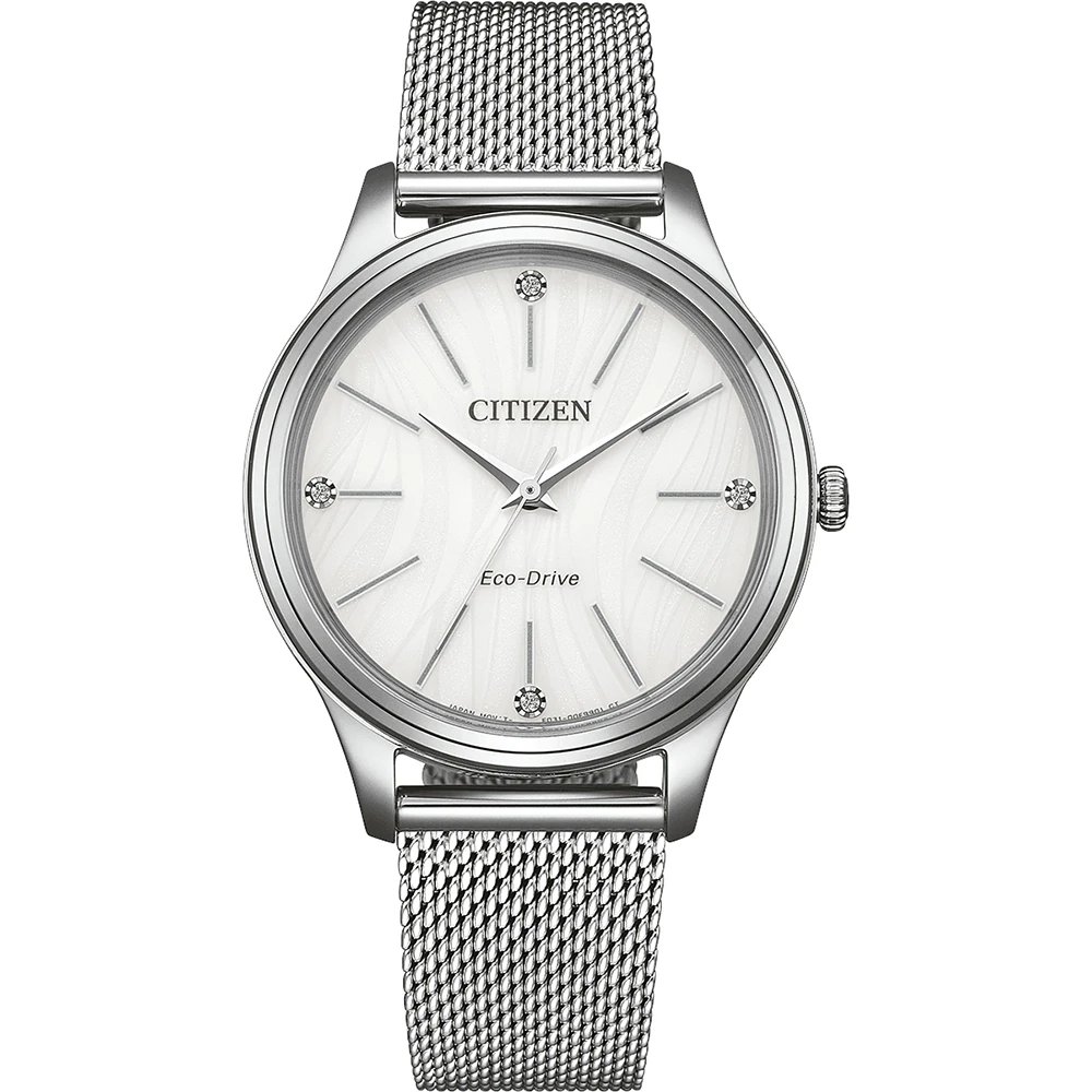 Citizen Eco-Drive Analog Quartz Stainless Steel White, 34mm, Milanese Strap Women's Watch EM1220-82A