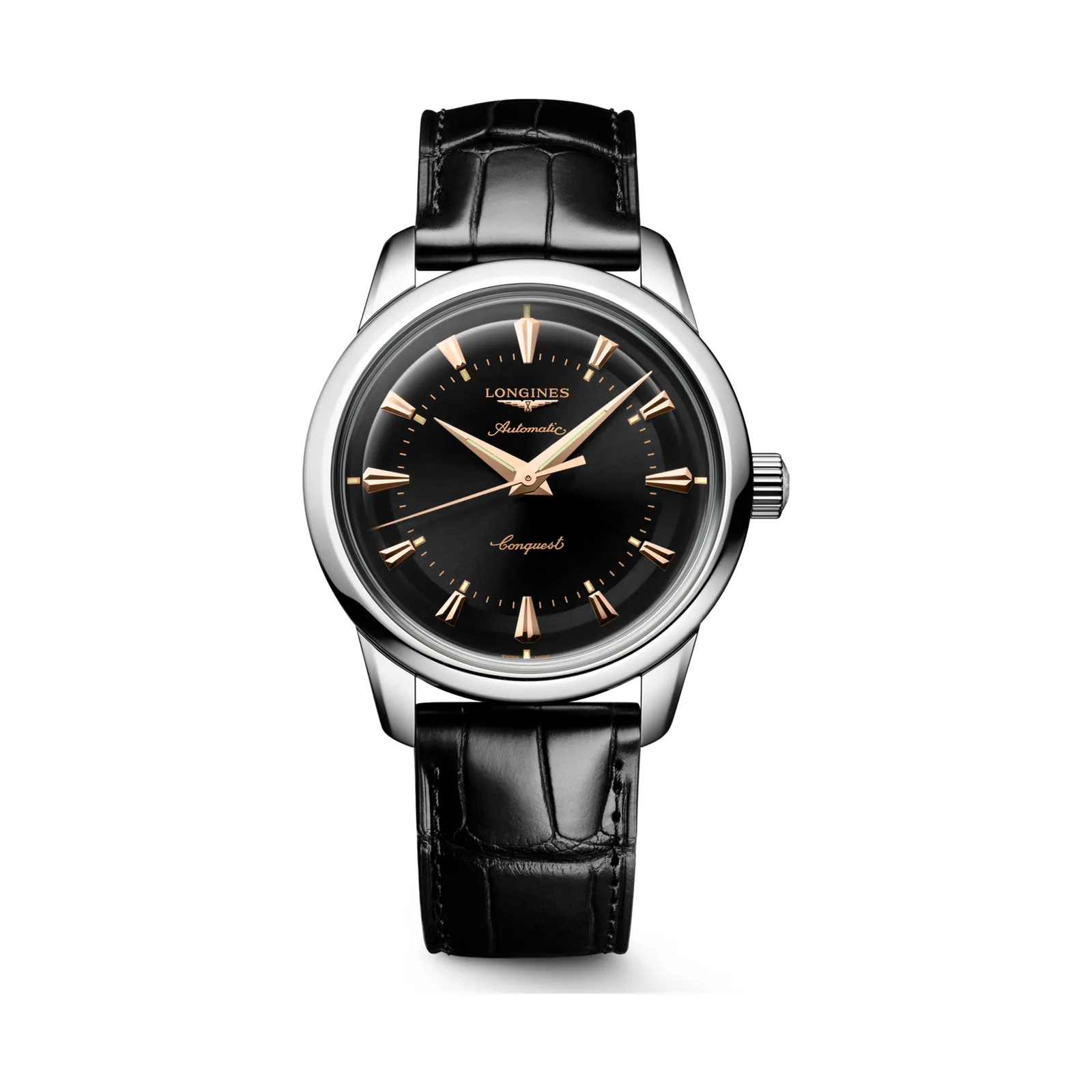Longines Conquest Heritage Automatic 38 mm Leather Strap Black Mens Watch L1.649.4.52.0