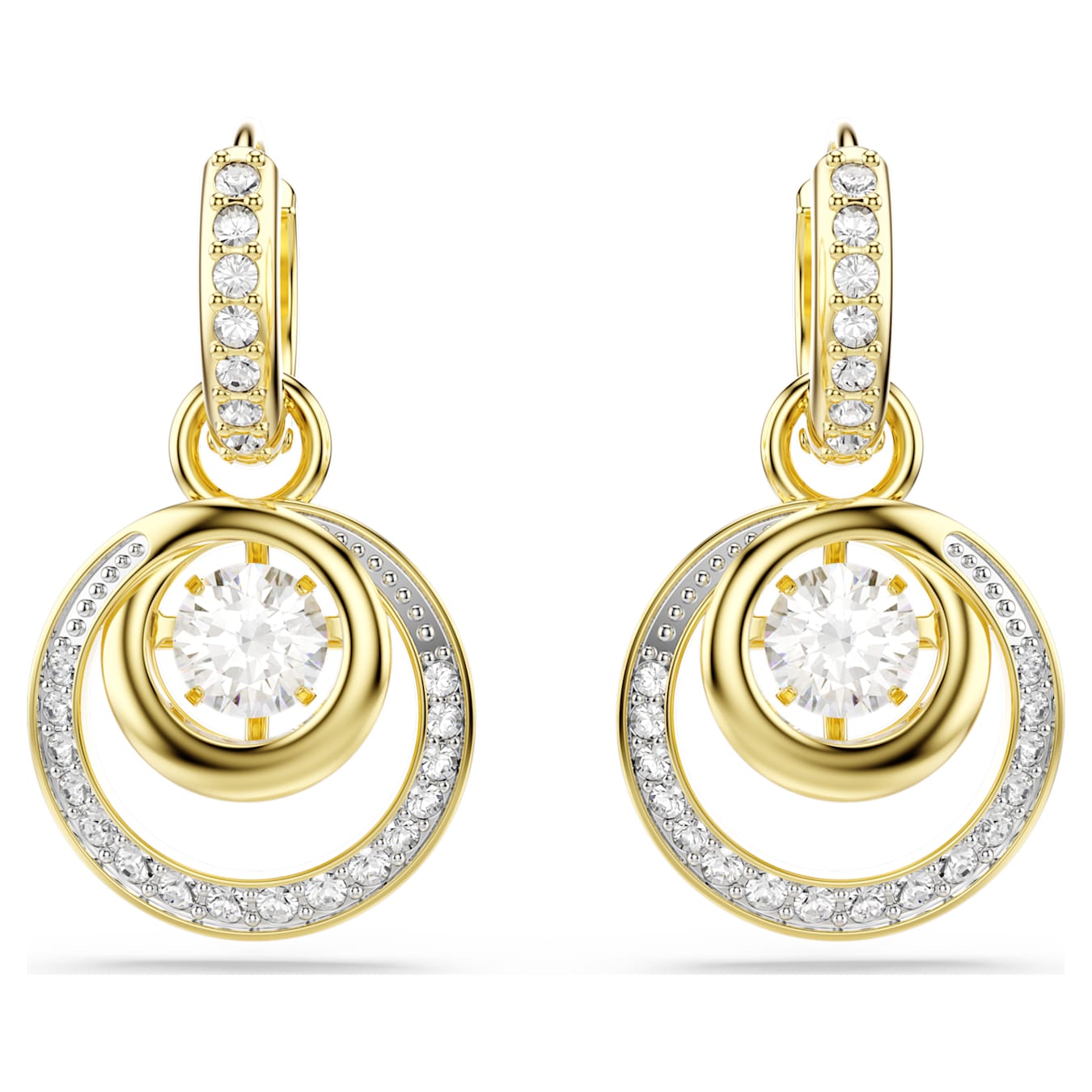 Swarovski Hyperbola Drop Earrings, Round Cut, White, Gold Alloy Layer