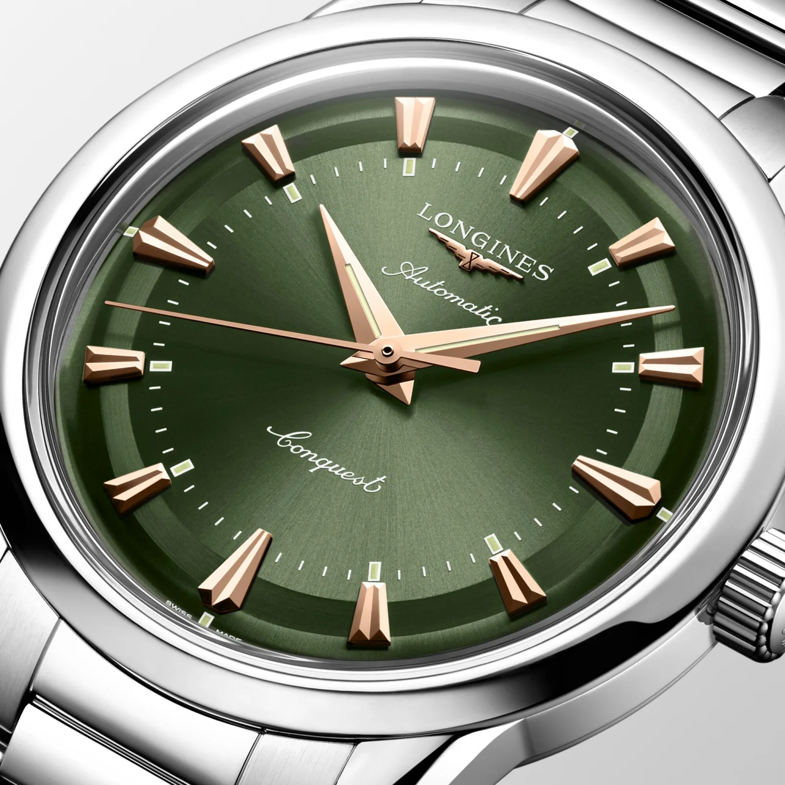 Longines Conquest Heritage Automatic 38 mm Steel Bracelet Green Mens Watch L1.649.4.02.6