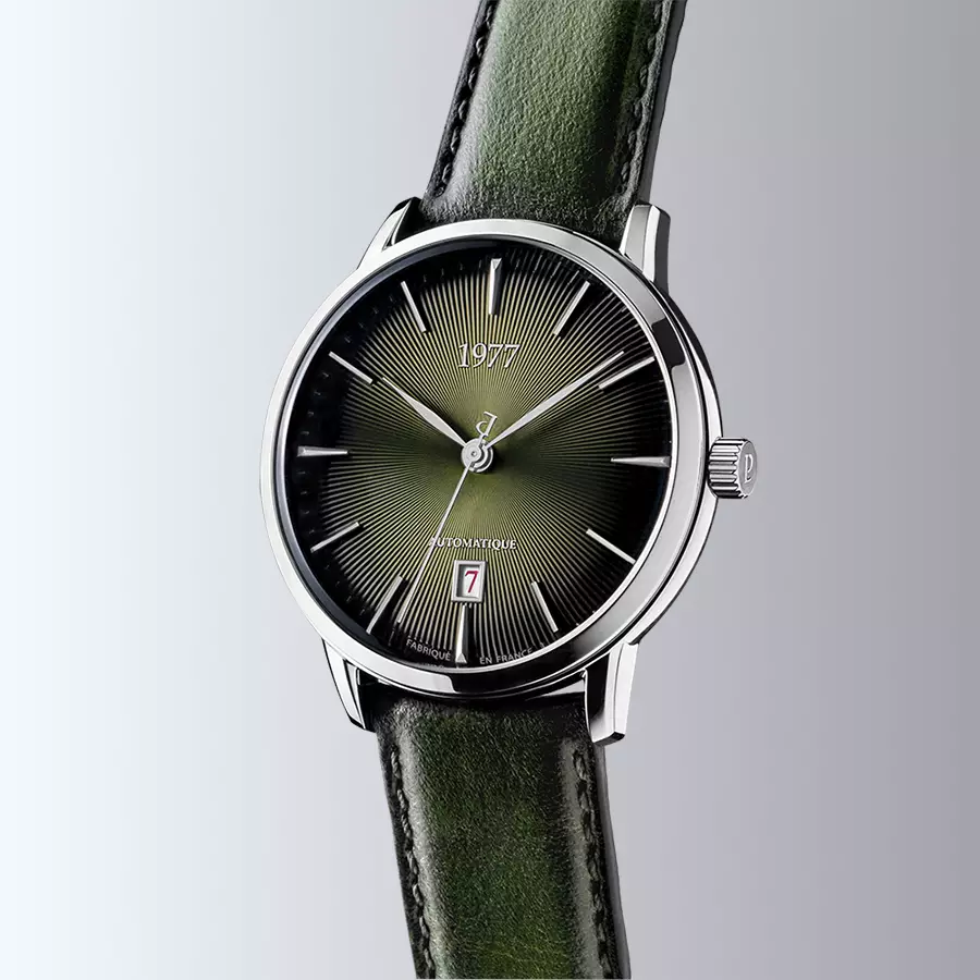 1977 EDMOND Automatique, 40 MM, Cadran Vert Olive, Bracelet Cuir Vert Men's Watch 1977P01177