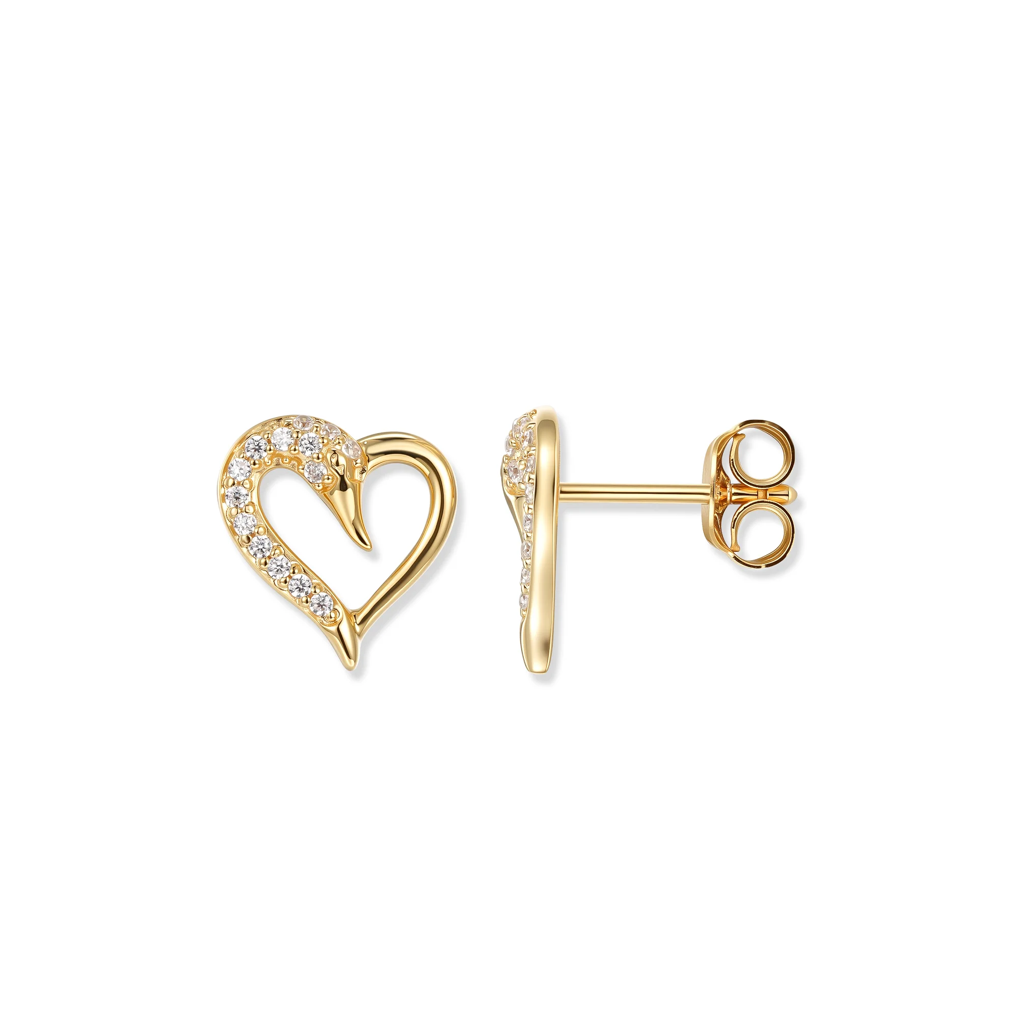 At the time, Crystal Swan Heart Earrings, 18K gold plated, cubic zirconia