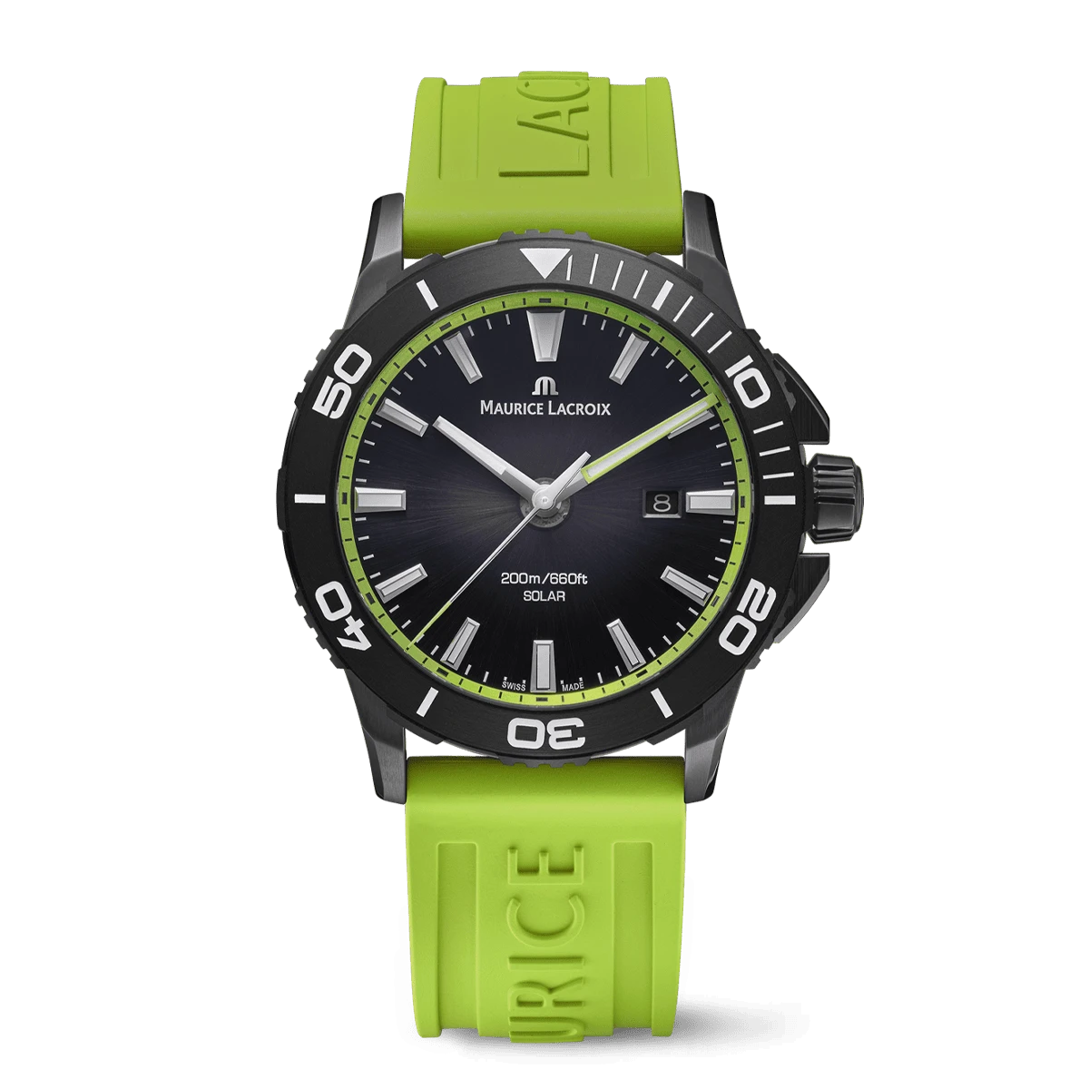 Maurice Lacroix PONTOS S SOLAR SPECIAL EDITION, 42 mm, Neon Green Rubber Strap Men's Watch PT1008-DLB00-330-5