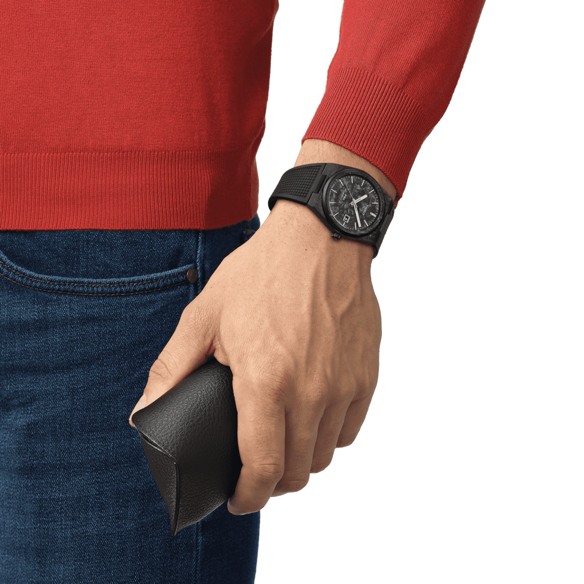 Tissot PRX 80 Carbon men's watch T137.907.97.201.00 set with black crocodile-grain leather strap