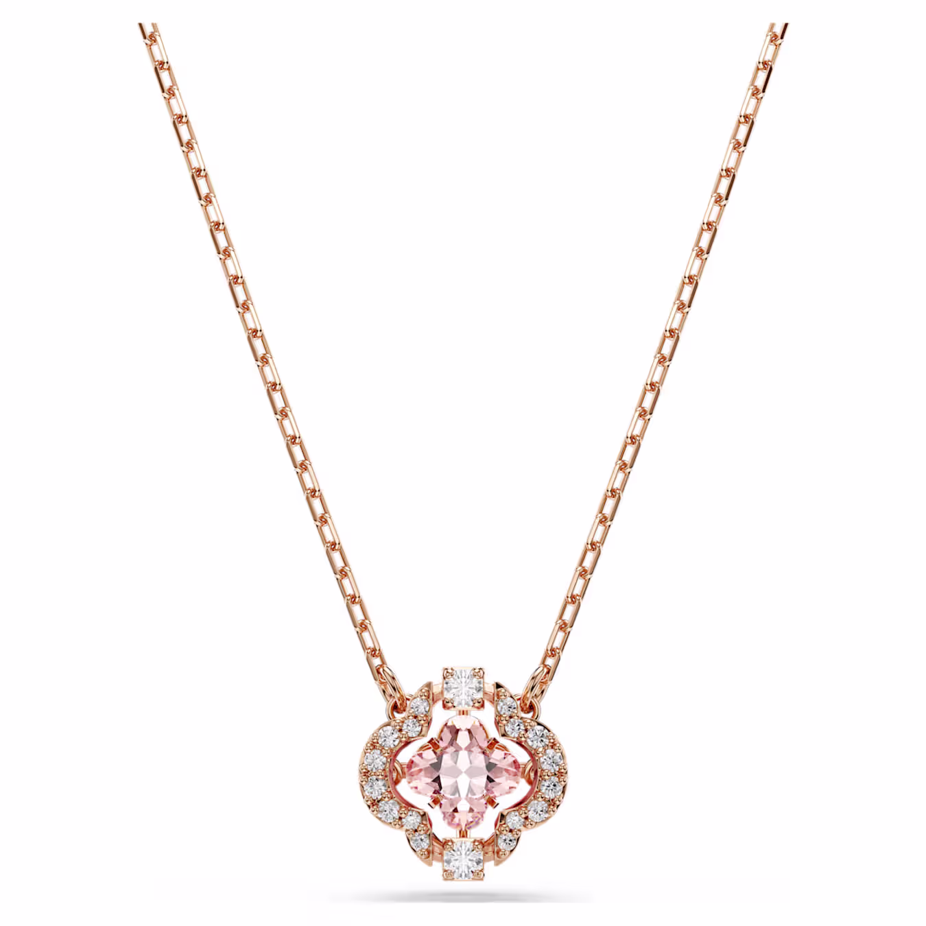 Swarovski Una necklace, lucky clover, pink, 18k rose gold plated