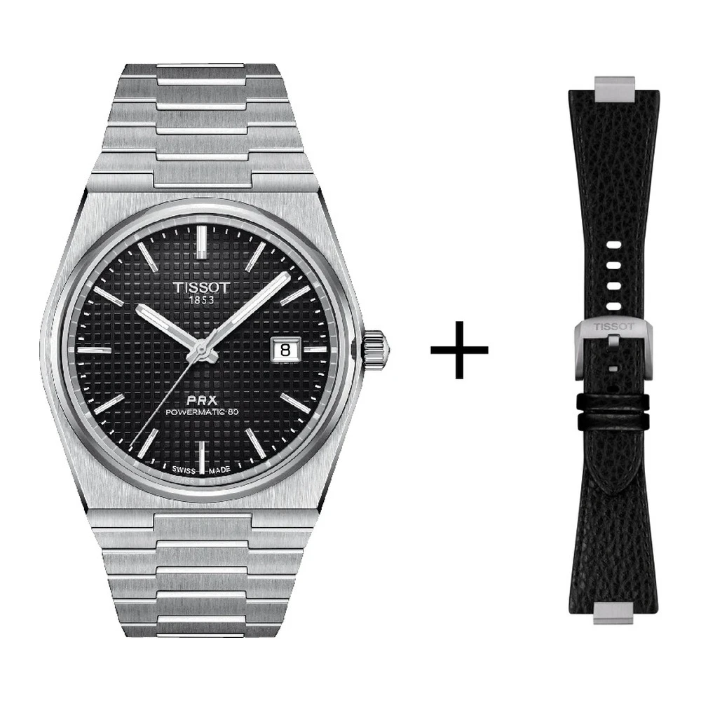 Tissot PRX men's watch T137.407.11.051.00 set with black leather strap