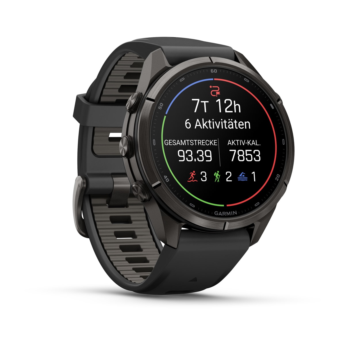 Garmin fēnix® 9 Pro inReach® - 43 mm AMOLED Sapphire Carbon Gray DLC Titanium with Black/Pebble Gray Silicone Band 010-04335-11