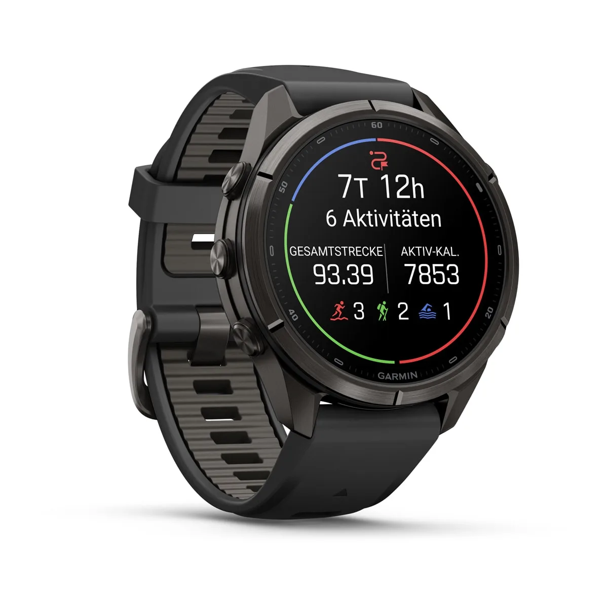Garmin fēnix® 9 Pro inReach® - 43 mm AMOLED Sapphire Carbon Gray DLC Titanium with Black/Pebble Gray Silicone Band 010-04335-11