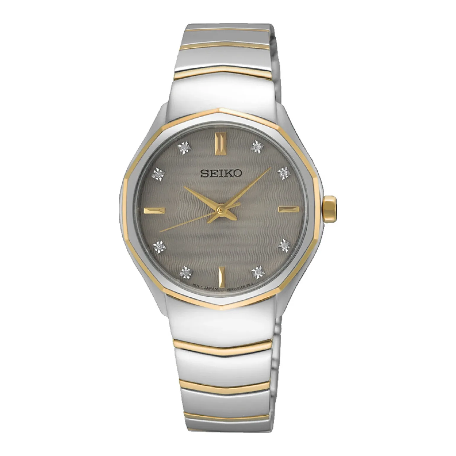 Seiko Classic Diamond Quartz 30 mm Gold Tone Grey Ladies Watch SUR616P1