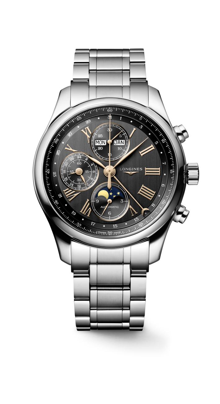 Longines Master Collection Chronograph Moon Phase Anthracite Stainless Steel Bracelet Men's Watch L2.773.4.61.6