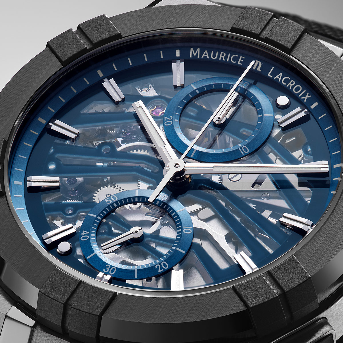 Maurice Lacroix AIKONIC AUTOMATIC CHRONOGRAPH SKELETON BLUE men's watch AC8018-SSL20-030-4