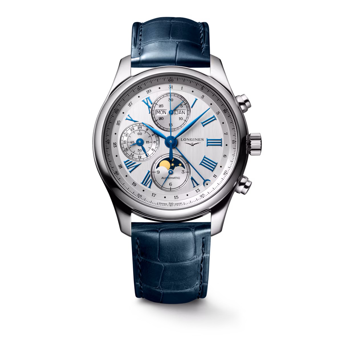 Longines Master Collection Chronograph Moon Phase Silver Leather Strap Men's Watch L2.773.4.71.2