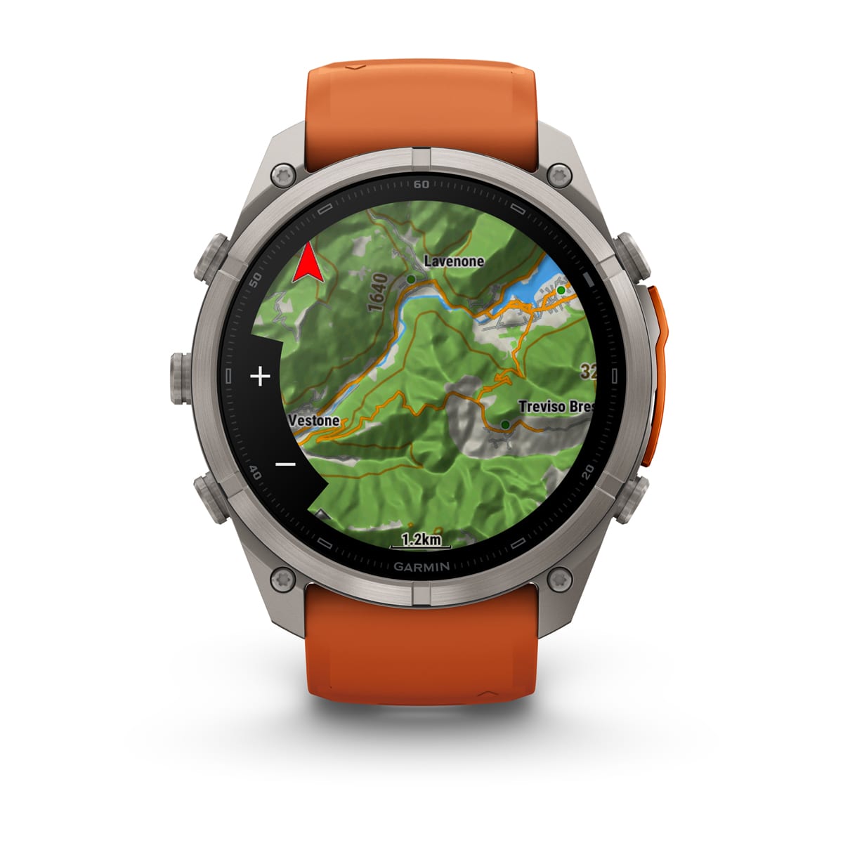Garmin fēnix® 9 Pro inReach® - 51 mm AMOLED Sapphire Titanium with Autumn Orange/Spark Orange Silicone Band 010-04337-01