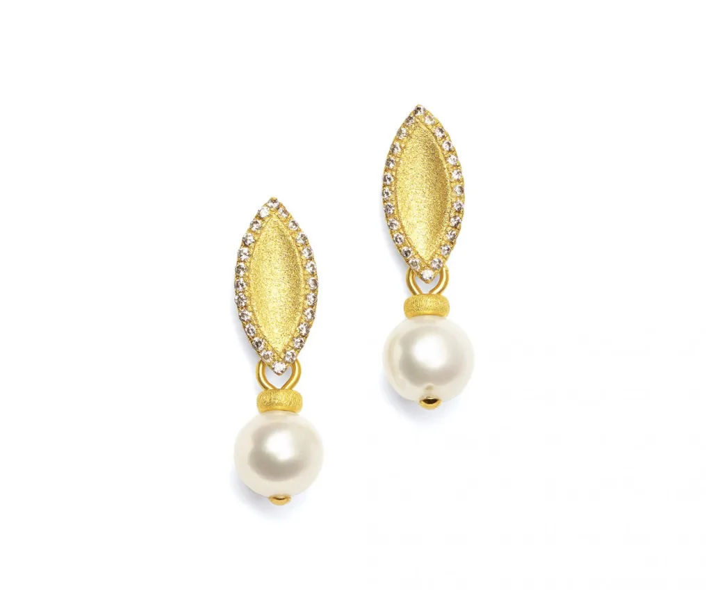 Bernd Wolf earrings Navina design line Navette freshwater pearl, 22x6mm