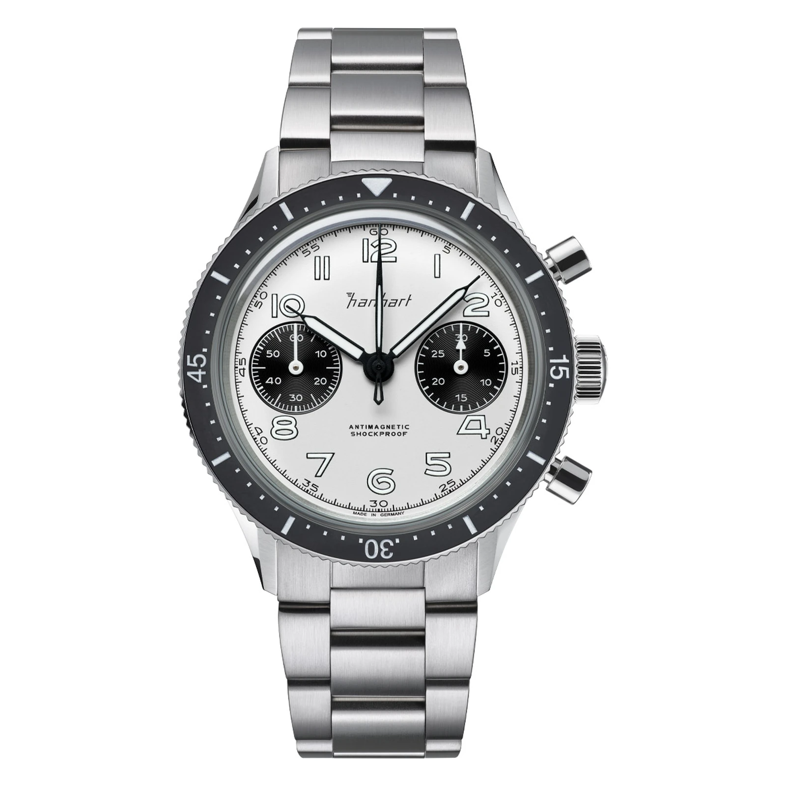 Hanhart 415 ES Panda 39 mm Steel Bracelet Silver Men's Watch H703.201-6428
