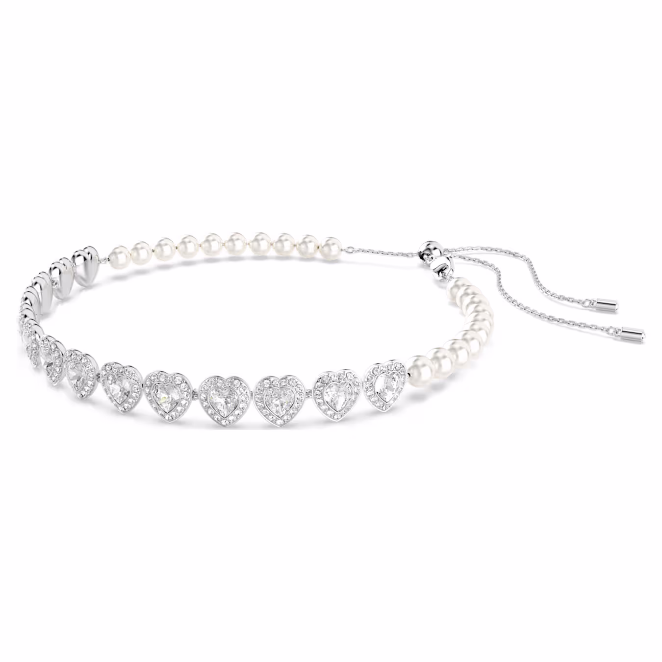 Swarovski Kette Ariana Grande x Swarovski Verschiedene Schliffe, Kristallperle, Herz, Weiß, Rhodiniert