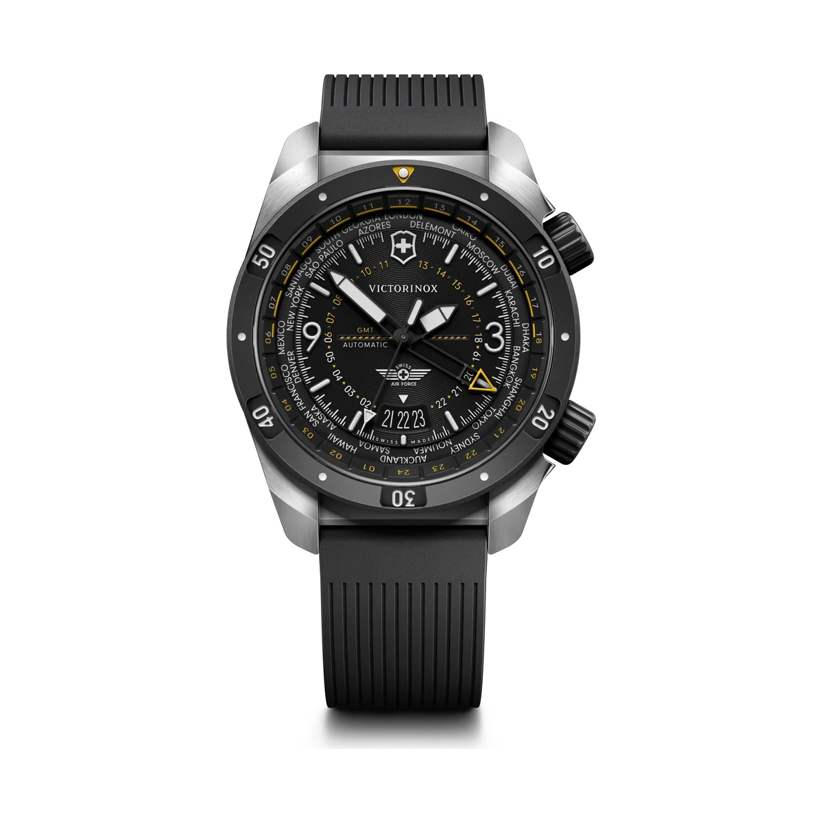 Victorinox Air Pro Automatic, black, rubber strap, 43mm men's watch 242005