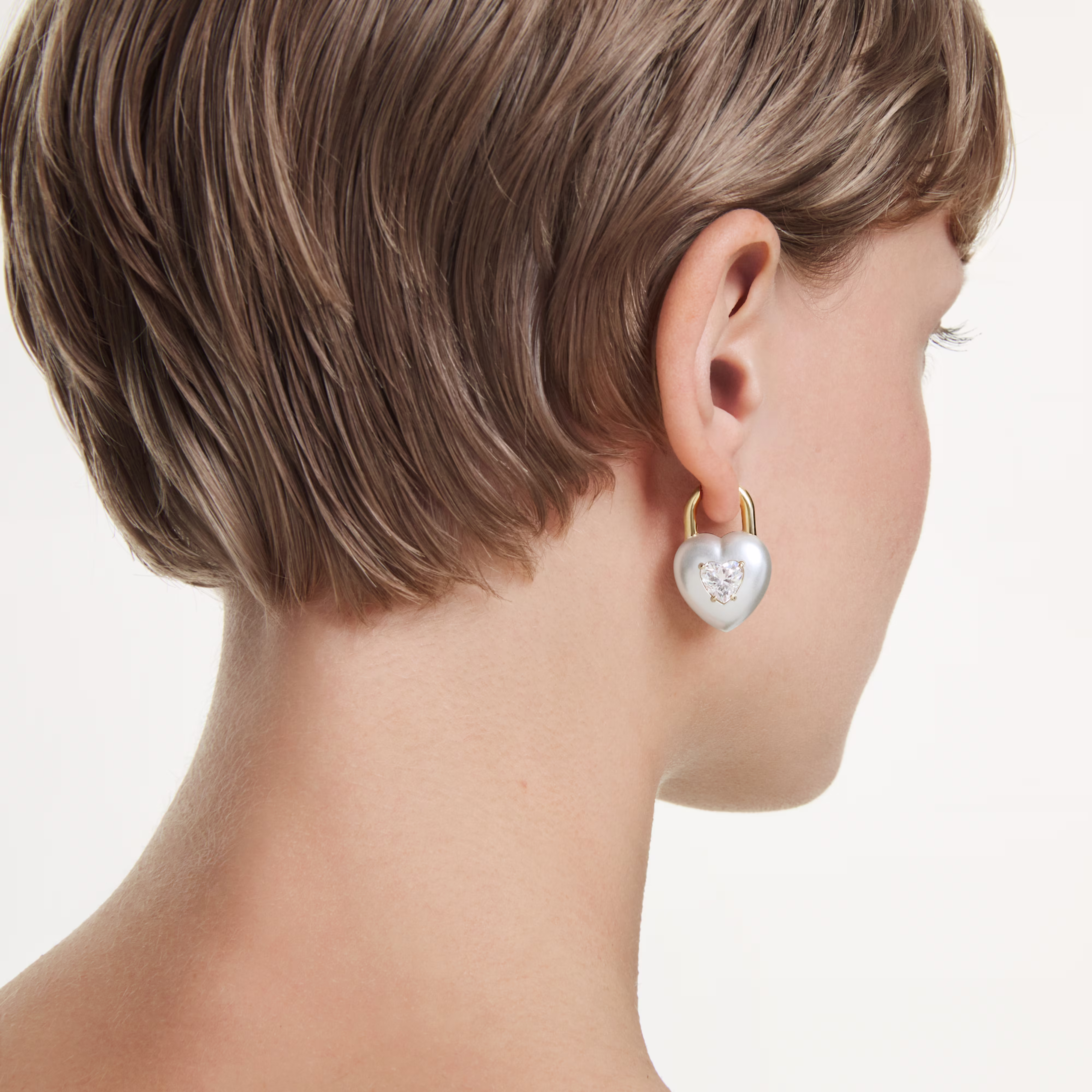 Swarovski Idyllia Drop Earrings, Various Cuts, Heart, White, Gold Alloy Layer