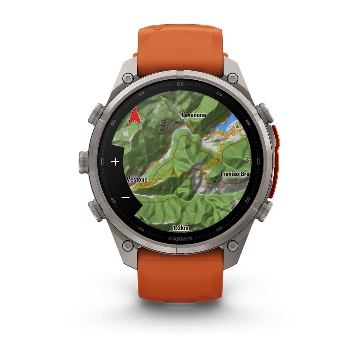 Garmin fēnix® 9 Pro inReach® - 47 mm AMOLED Sapphire Titanium with Autumn Orange/Spark Orange Silicone Band 010-04336-01