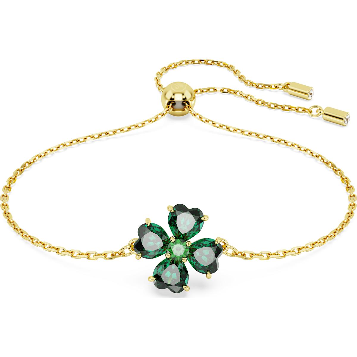 Swarovski Idyllia Armband, Verschiedene Schliffe, Kleeblatt, Grün, Goldlegiert, Größe M