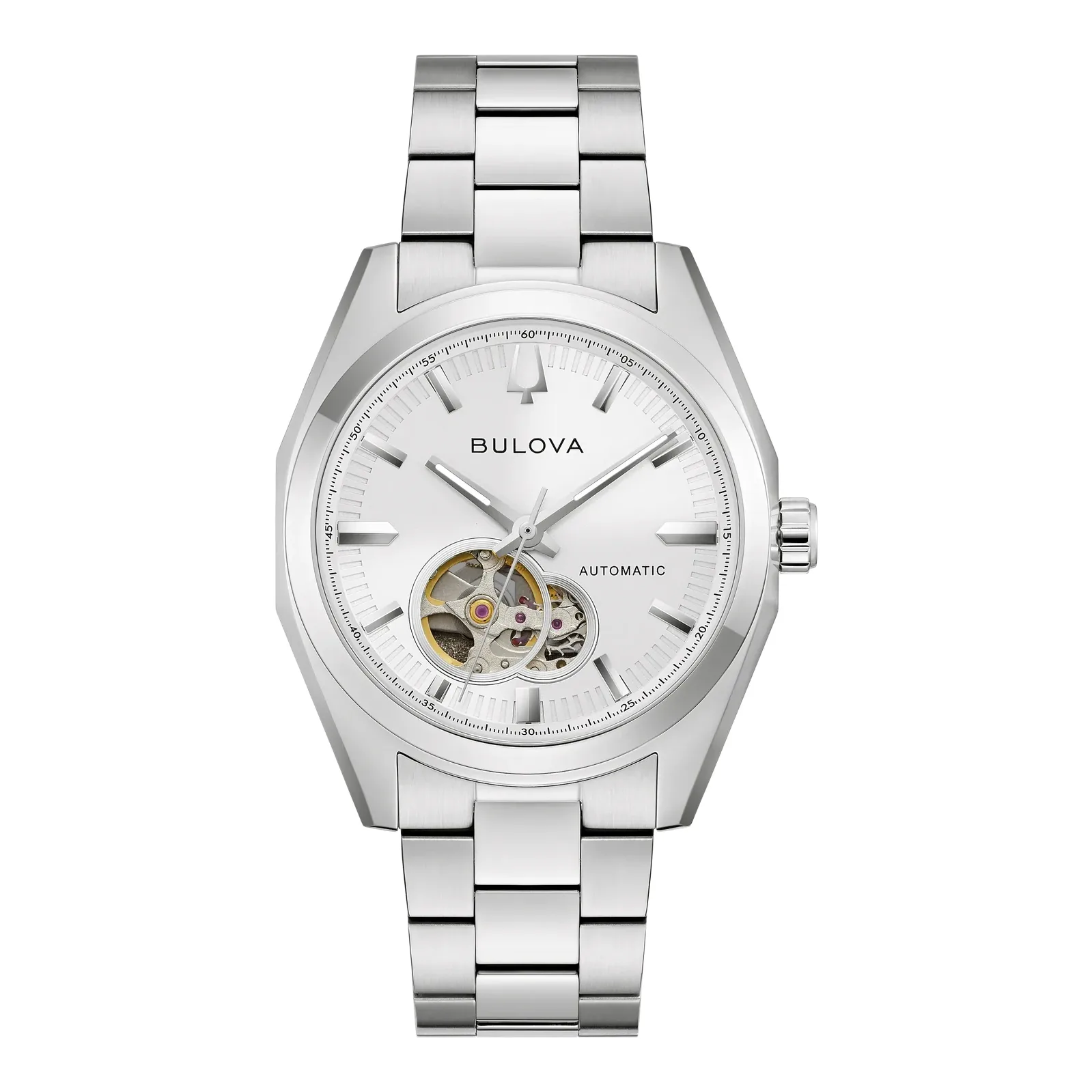 Bulova Surveyor Automatic Open Heart Stainless Steel White Men's Watch 96A345