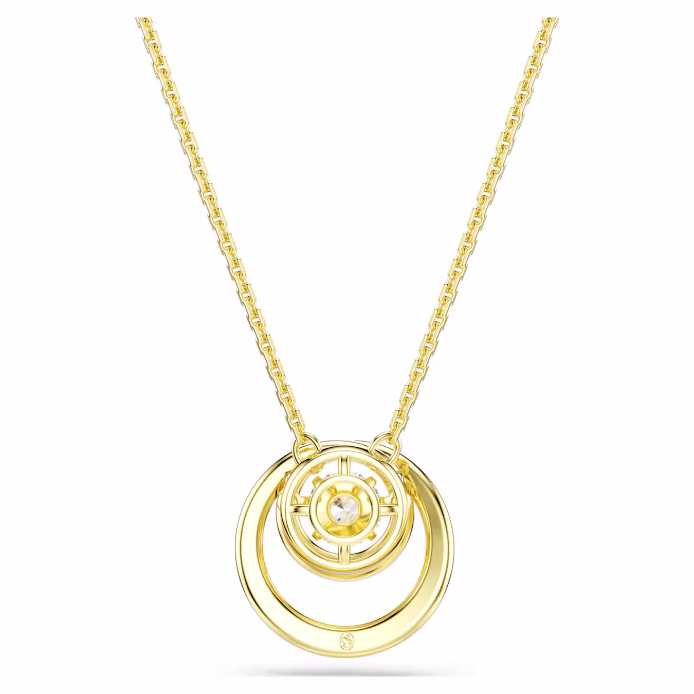 Swarovski Hyperbola pendant, round cut, white, gold alloy layer