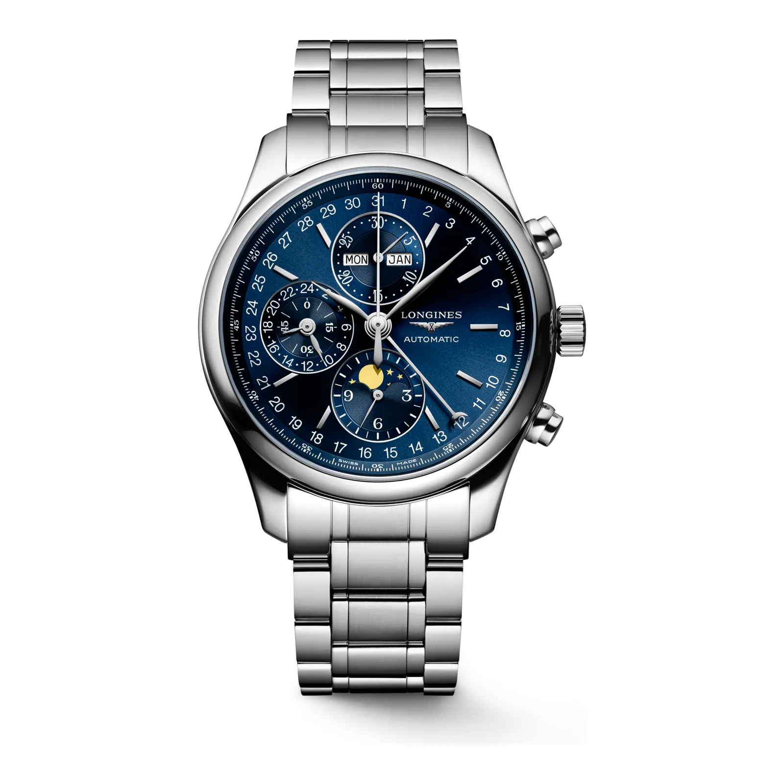 Longines Master Collection Chrono Mondphase Blau steel bracelet 42 mm Men’s Watch L2.773.4.92.6