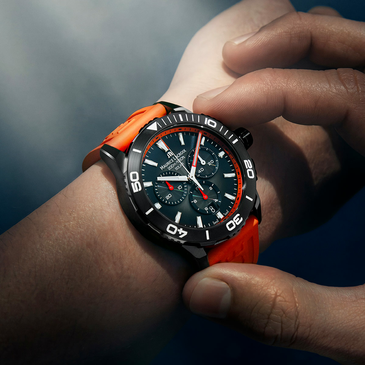 Maurice Lacroix PONTOS S SOLAR CHRONOGRAPH SPECIAL EDITION, 42 mm, Quartz, Rubber strap, Orange Men's watch PT1038-DLB00-330-6