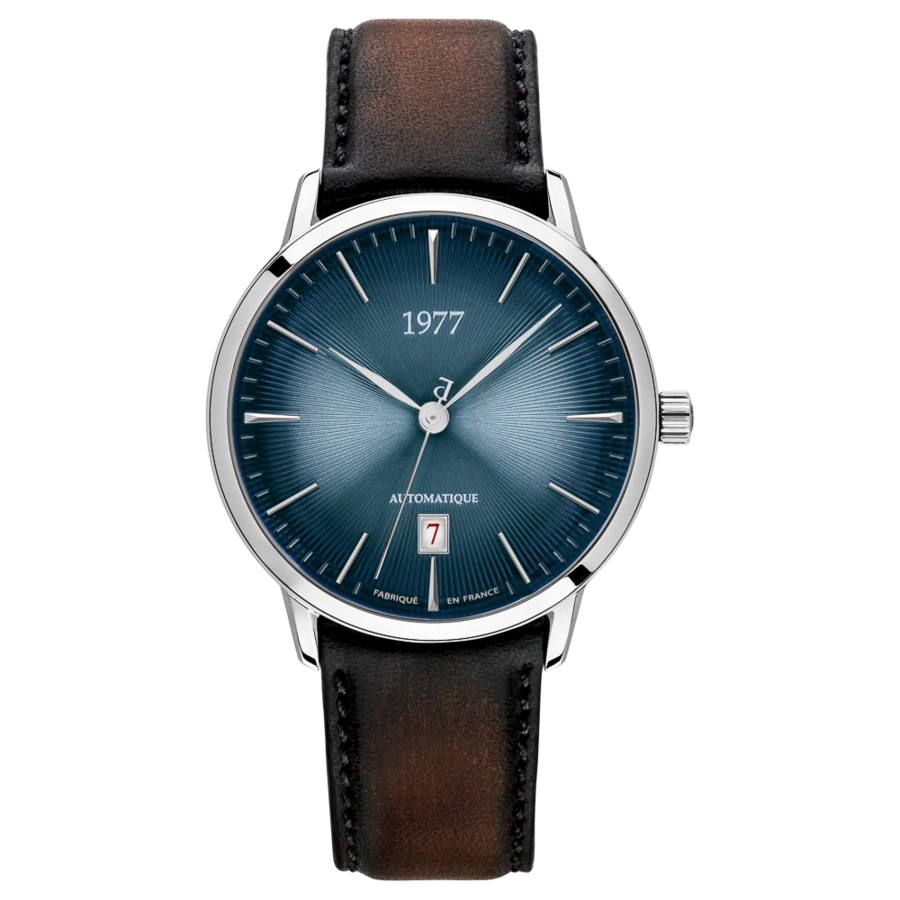 1977 EDMOND Automatik, 40 mm, Zifferblatt Blau, Lederband Braun, Men's Watch 1977P01164